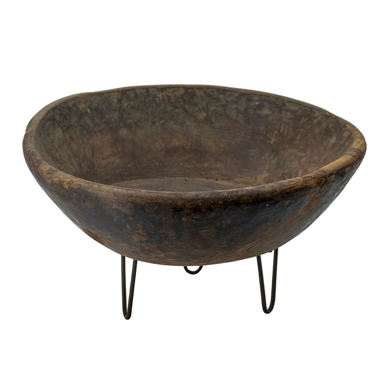 20 Inch Round Parat Bowl, Handcarved Wood Design, Rustic Brown Texturing- Saltoro Sherpi