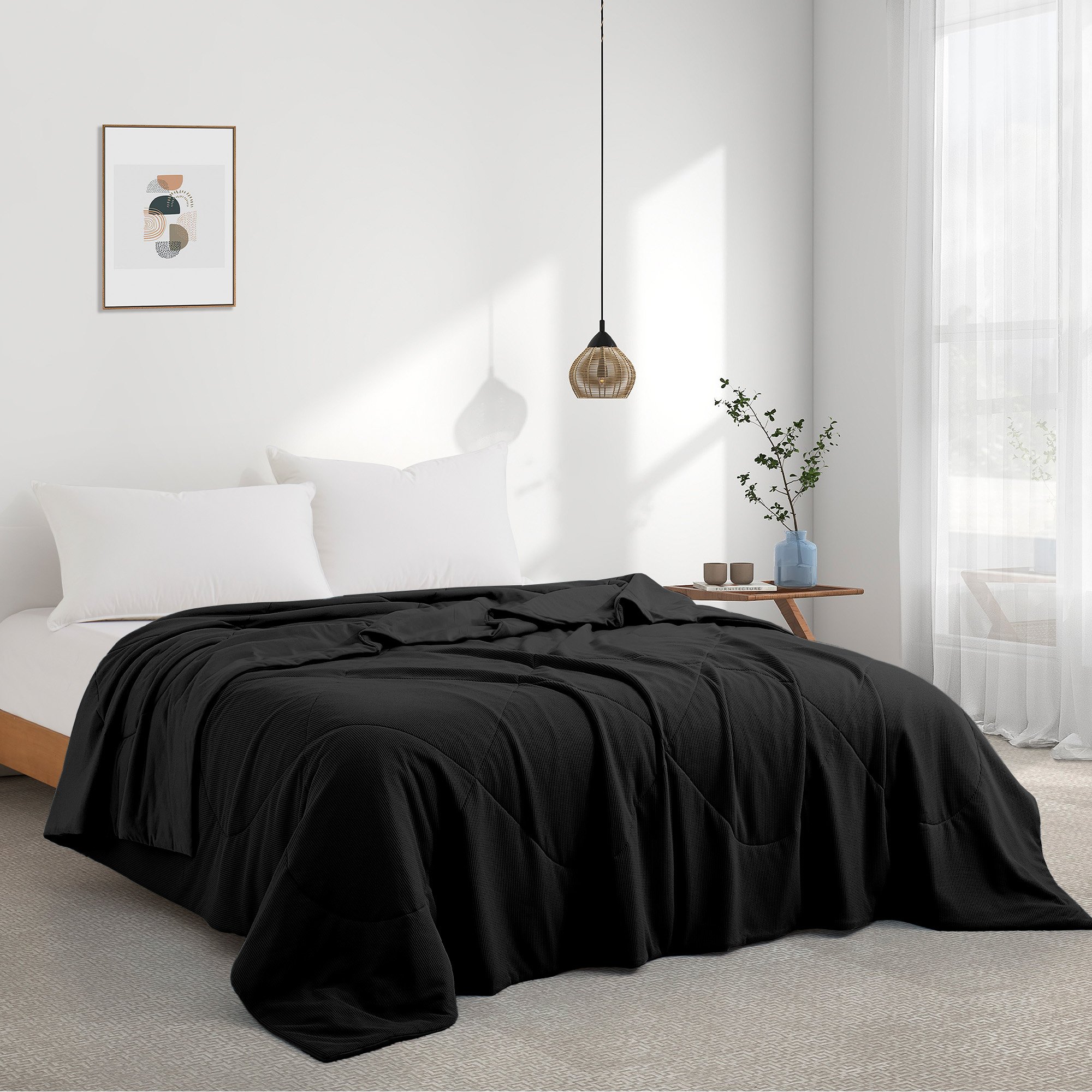 Bed Blanket, 68 X 90 Twin Size Soft Washable Double Sided Blankets, Black