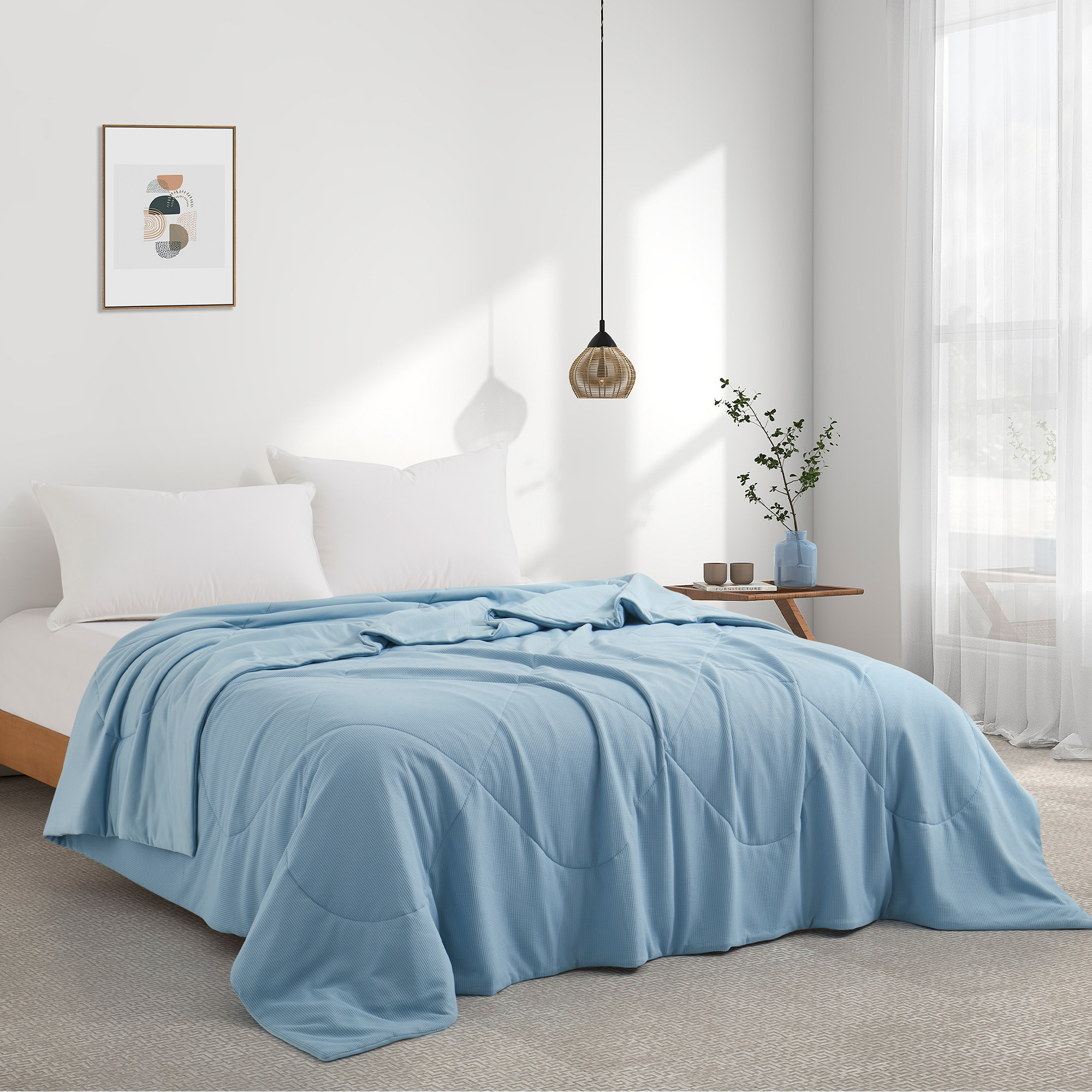 Reversible Oversize Bed Blanket Twin Lightweight Blanket, Blue, 68 X 90