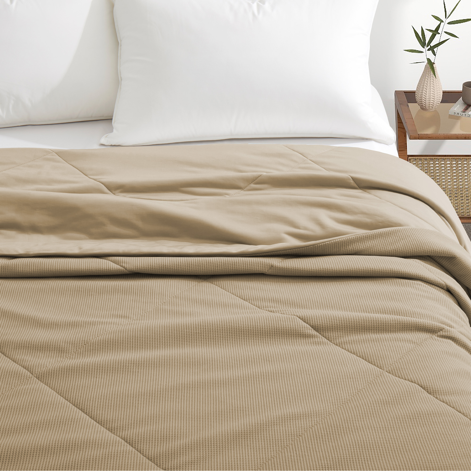 Reversible Oversize Blanket Lightweight Blankets For Sleeping, Khaki, 90 X 90