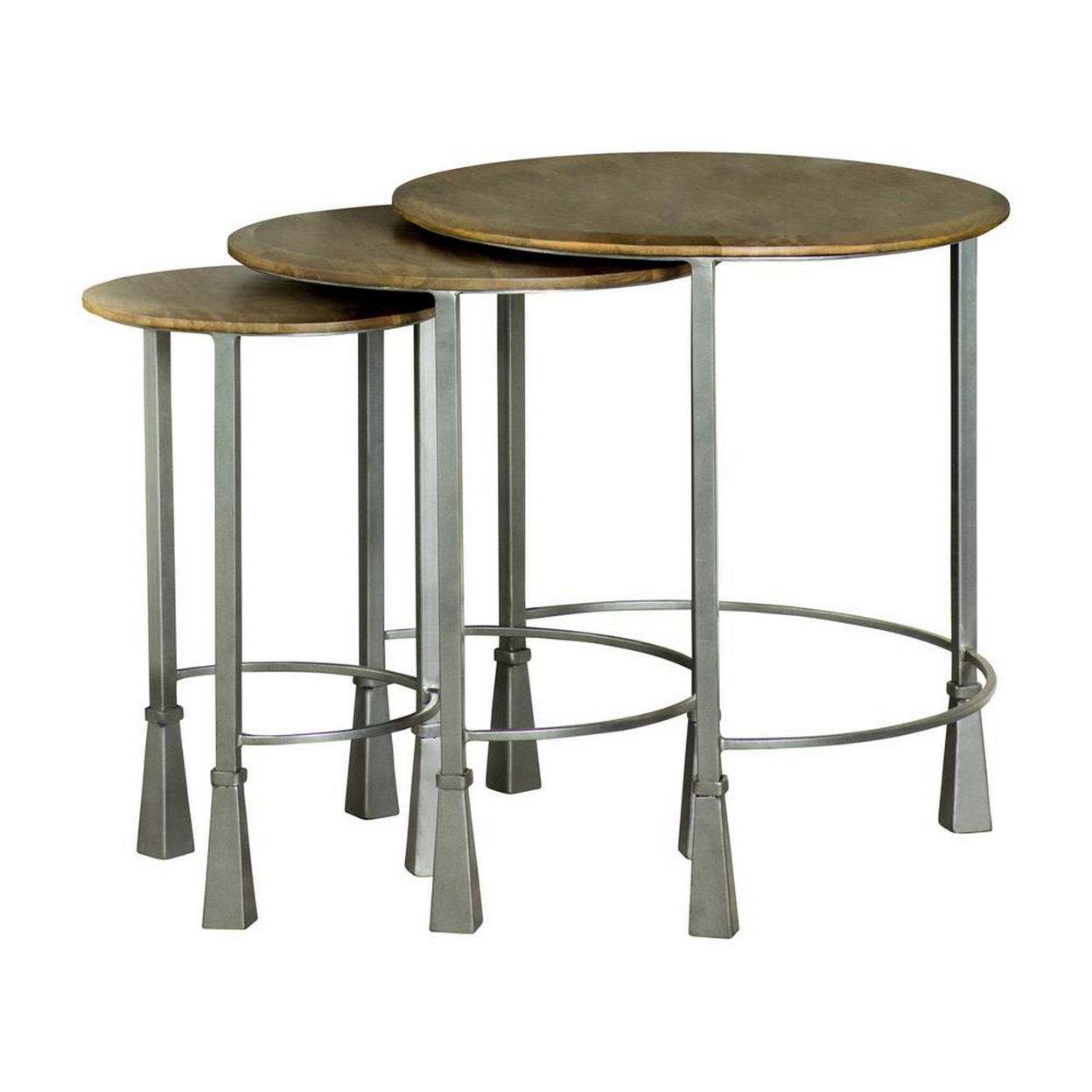3 Piece Round Nesting End Table Set, Sleek Gray Iron Legs, Mango Brown Wood- Saltoro Sherpi