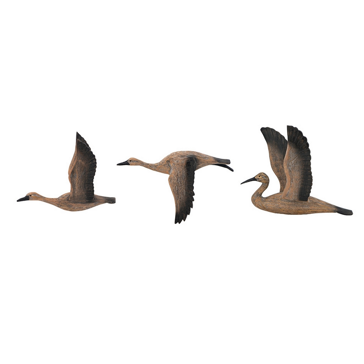 Set Of 3 Flying Geese Wall Decorations, Pine Wood, Rustic Weathered Brown- Saltoro Sherpi