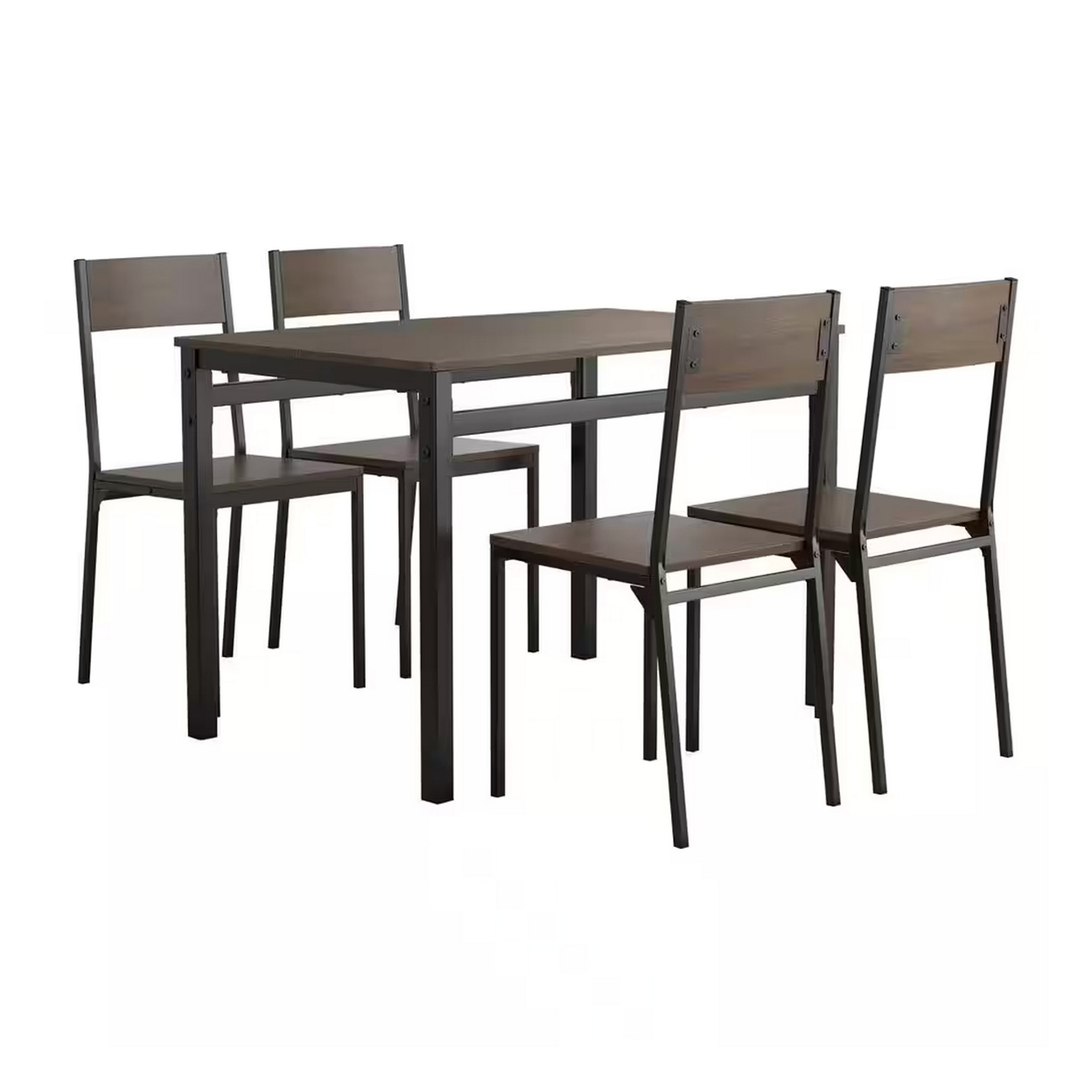 5 Piece Dining Set, Brown Wood Tabletop And Seats, Matte Black Metal Frames- Saltoro Sherpi