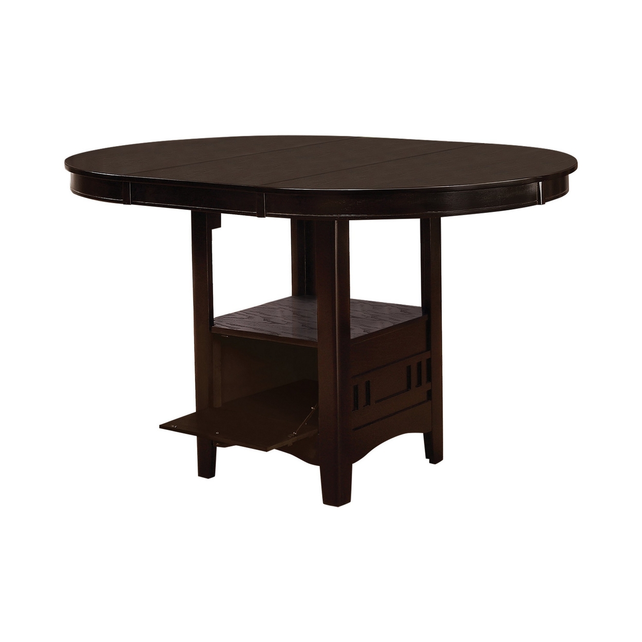 60 Inch Counter Height Table With Storage, Open Shelf, 6 Seater, Brown- Saltoro Sherpi