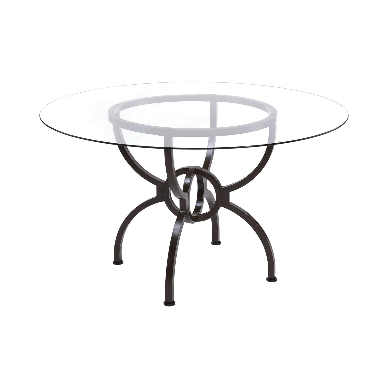 30 Inch Round Dining Table, Clear Glass Top, Interlocked Ring Motif Legs - Saltoro Sherpi
