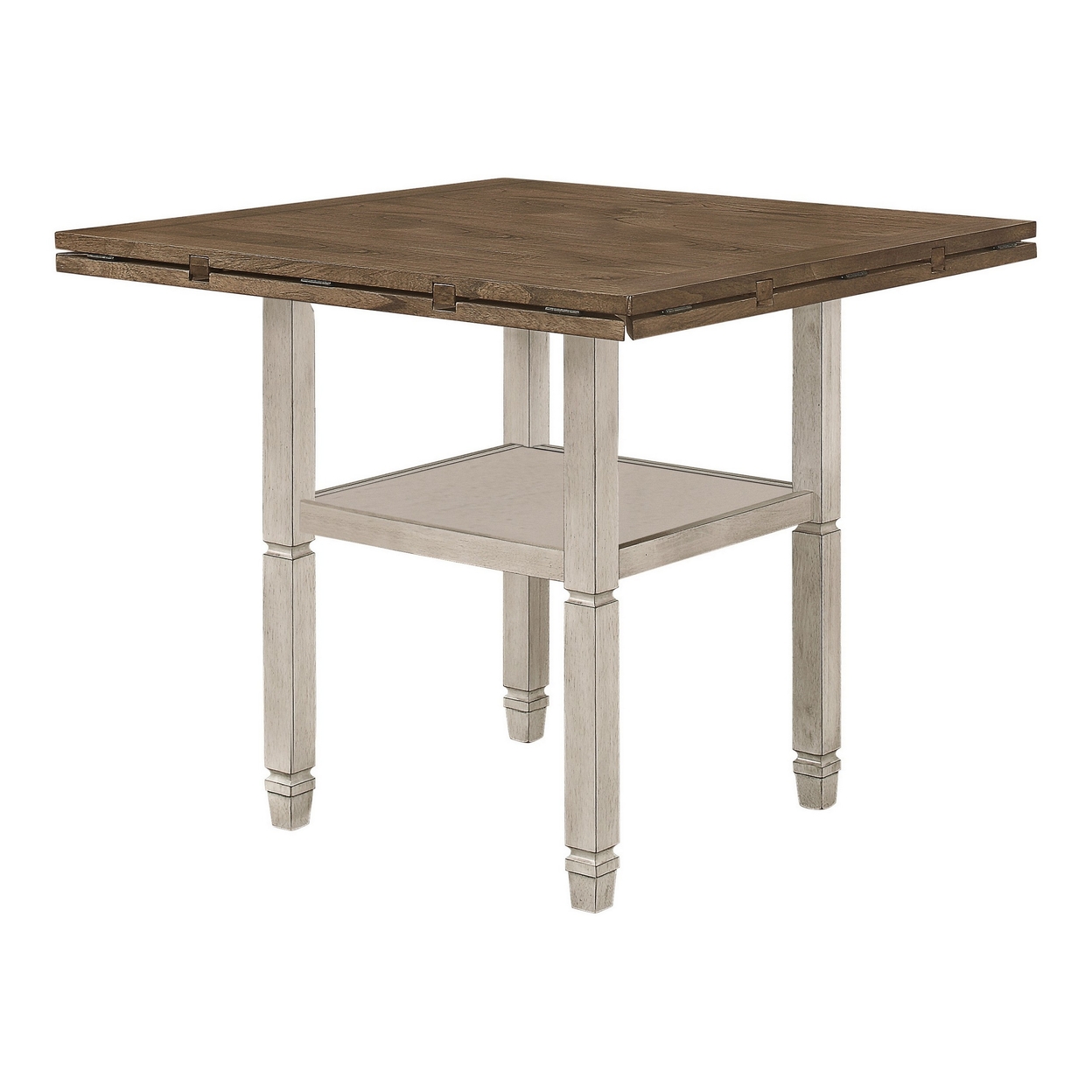 52-60 Inch Counter Height Table, Open Bottom Shelf, 4 Drop Leaves, Brown - Saltoro Sherpi