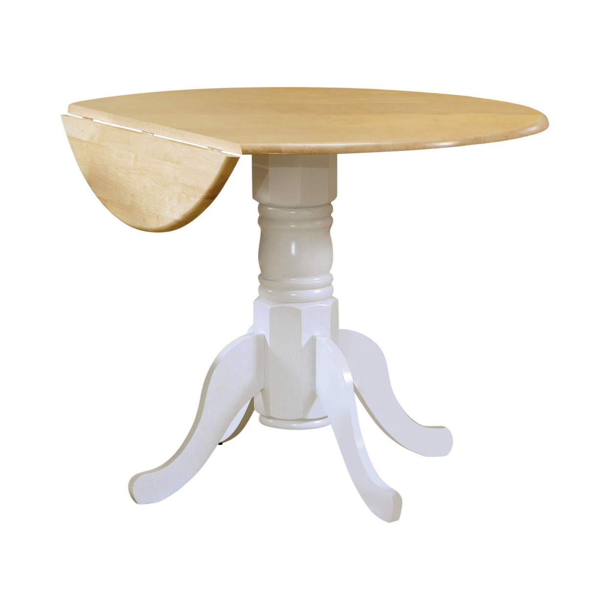 Giva 40 Inch Round Drop Leaf Dining Table, Brown Top, White Pedestal Base- Saltoro Sherpi