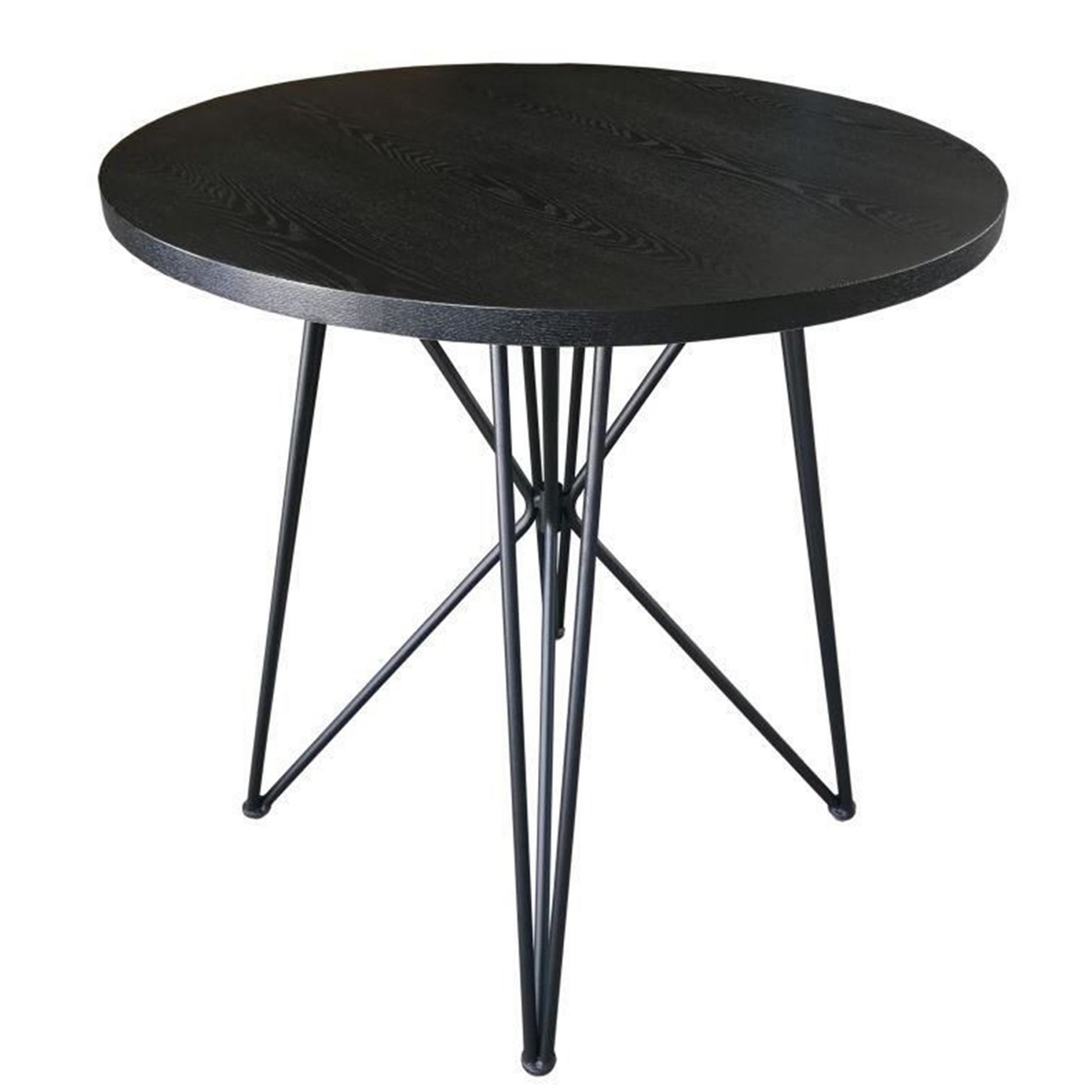 45 Inch Round Dining Table, Wood Grain Details, Butterfly Legs, Black - Saltoro Sherpi