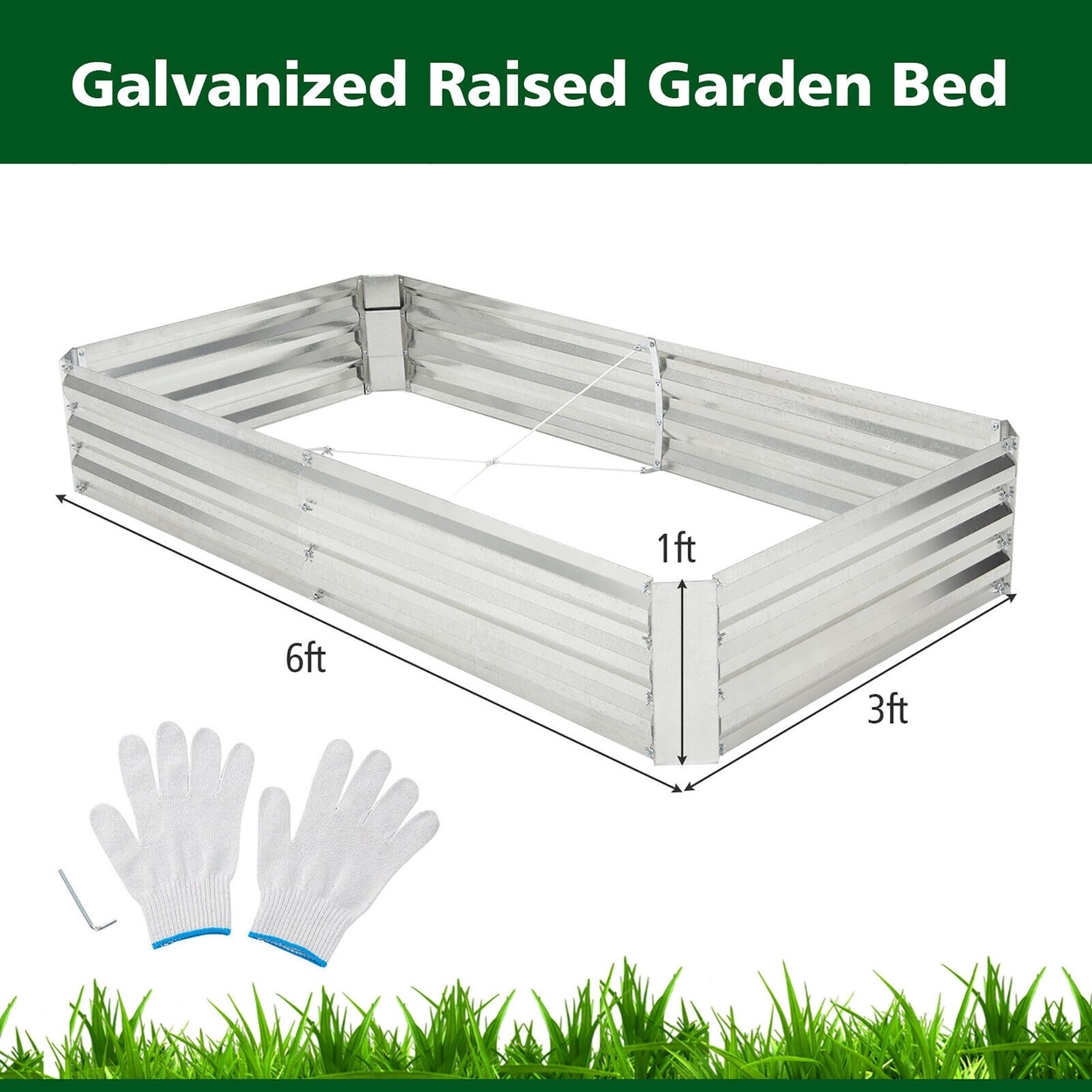 6 X 3 X 1FT Galvanized Raised Garden Bed Heavy-Duty Elevated Rectangle Plant Box