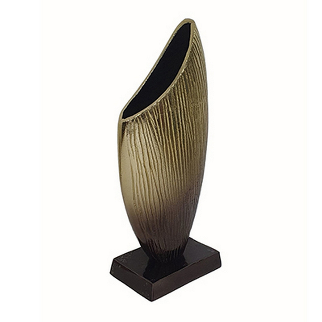 15 Inch Decorative Vase, Aluminum, Vertical Ribbing, Gold And Jet Black- Saltoro Sherpi