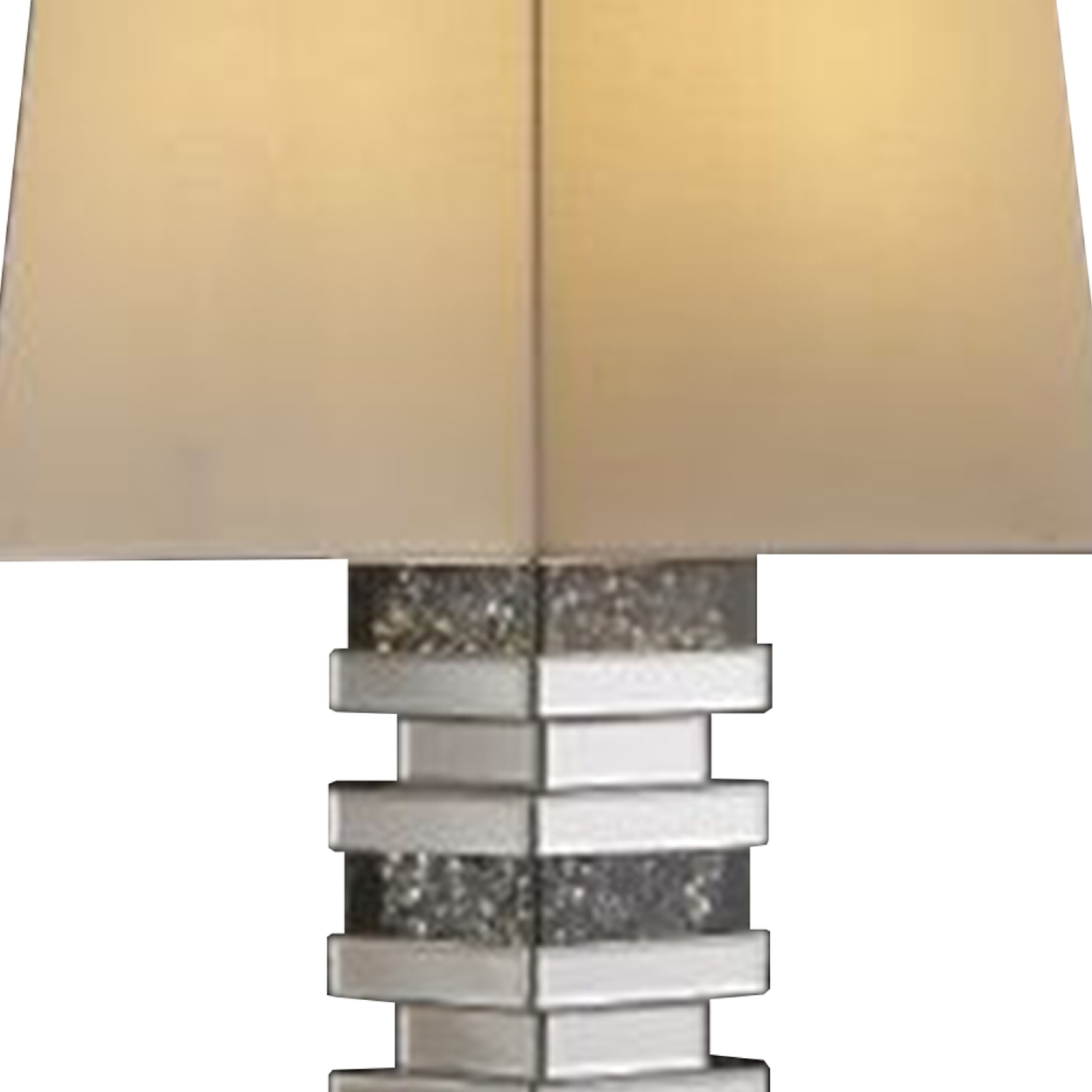 Table Lamp With Stacked Pedestal Mirrored Base, Silver- Saltoro Sherpi