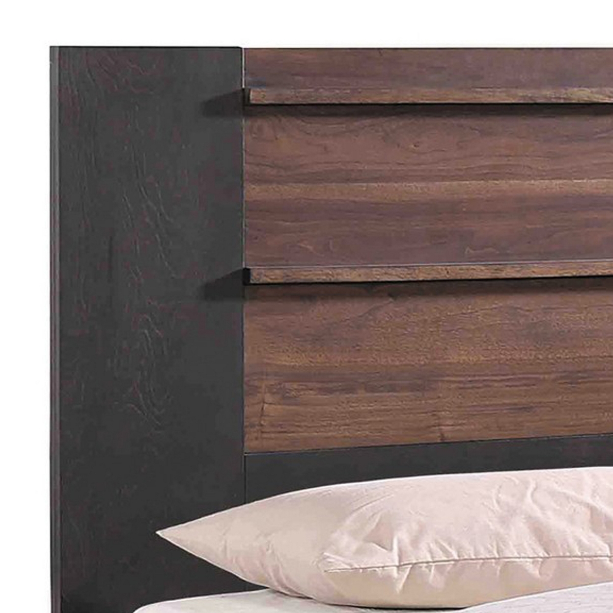 Ras California King Platform Bed, Minimalist Plank Panel Headboard, Black- Saltoro Sherpi