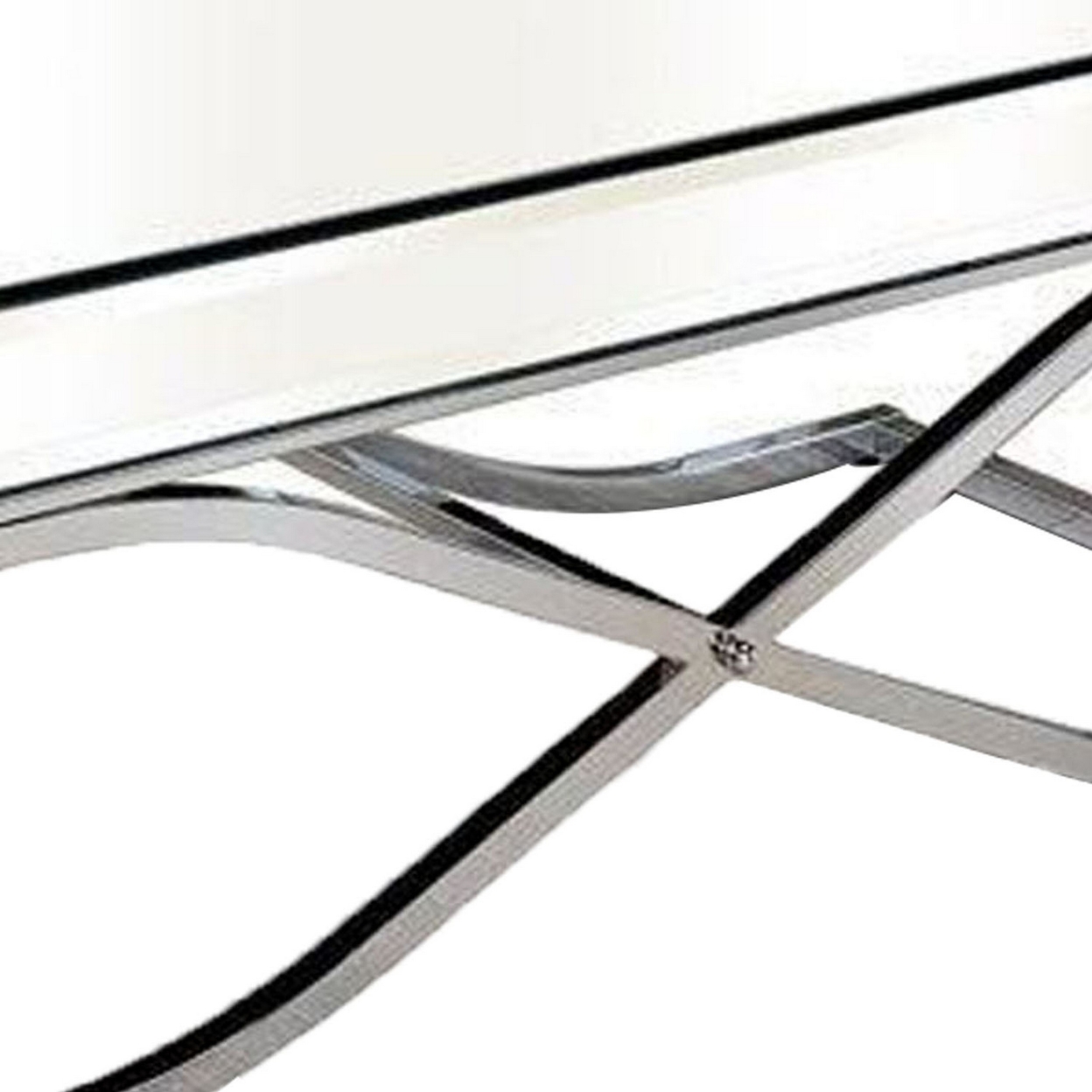 Gavin 48 Inch Coffee Table, Mirrored Panels, Curved Crossed Frame, Chrome- Saltoro Sherpi