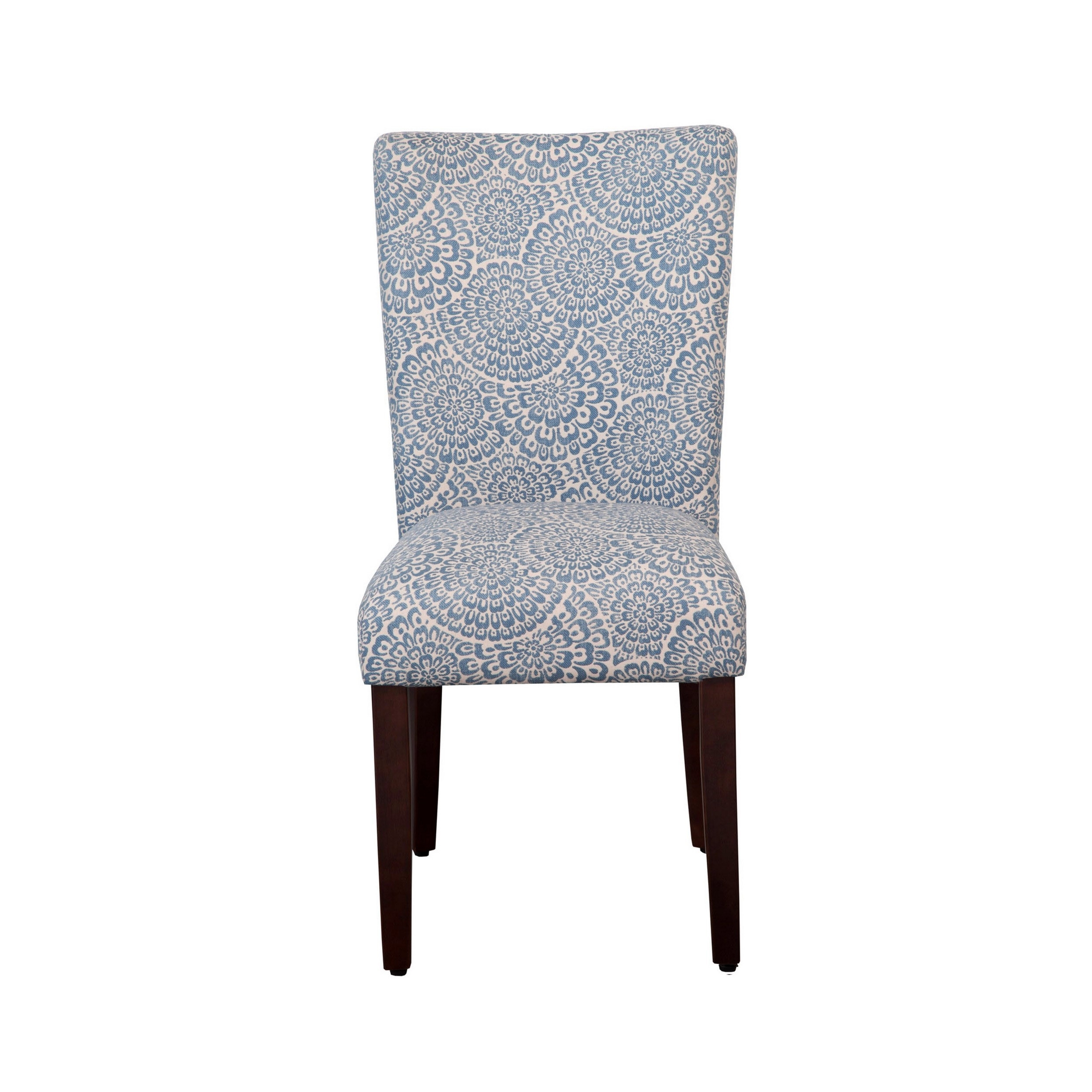 Wooden Parson Dining Chairs With Floral Patterned Fabric Upholstery, Blue And White, Set Of Two- Saltoro Sherpi