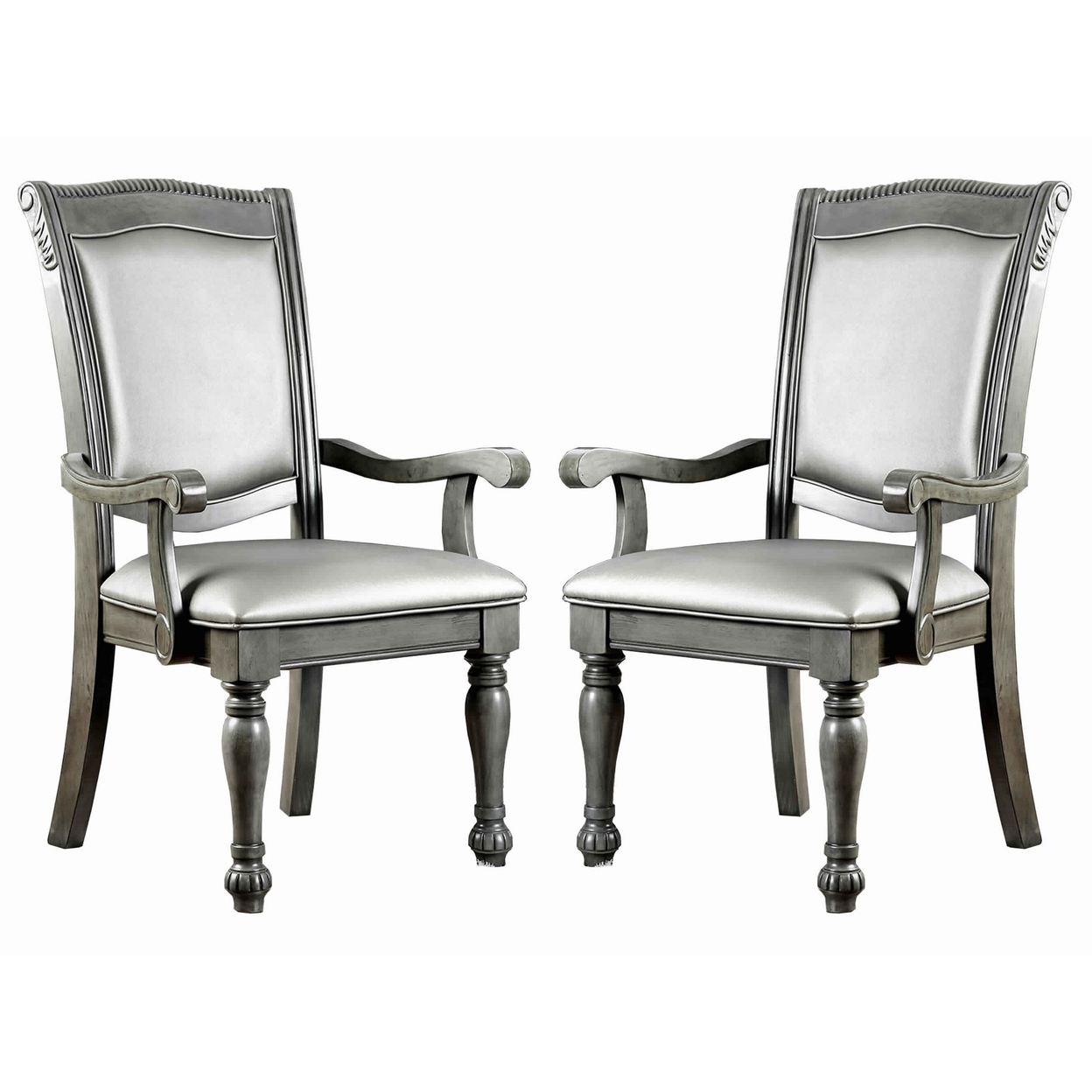Traditional Style Wooden Arm Chair With Leatherette Cushions In Gray, Set Of 2- Saltoro Sherpi