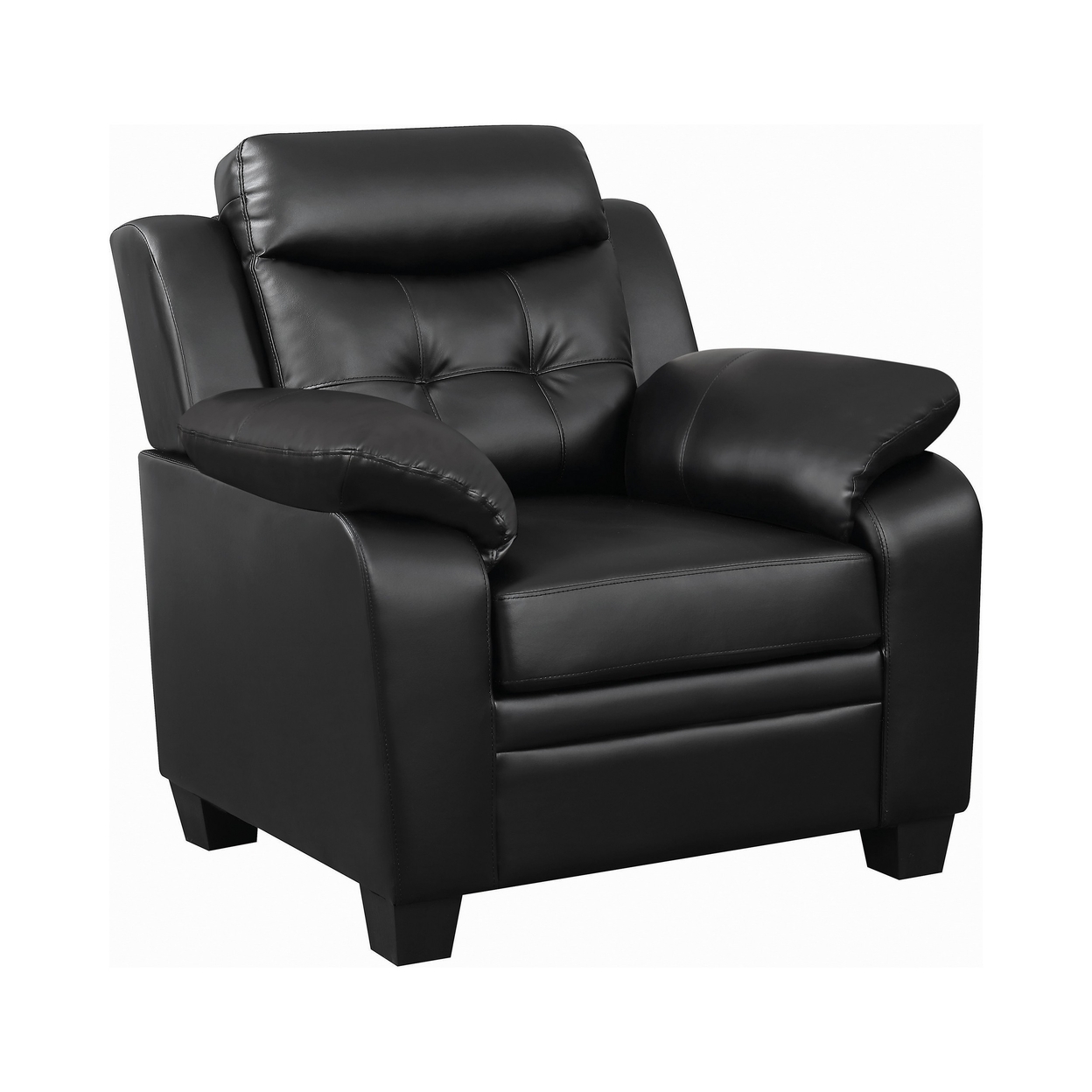 Contemporary Faux Leather & Wood Chair With Cushioned Armrests, Rich Black- Saltoro Sherpi