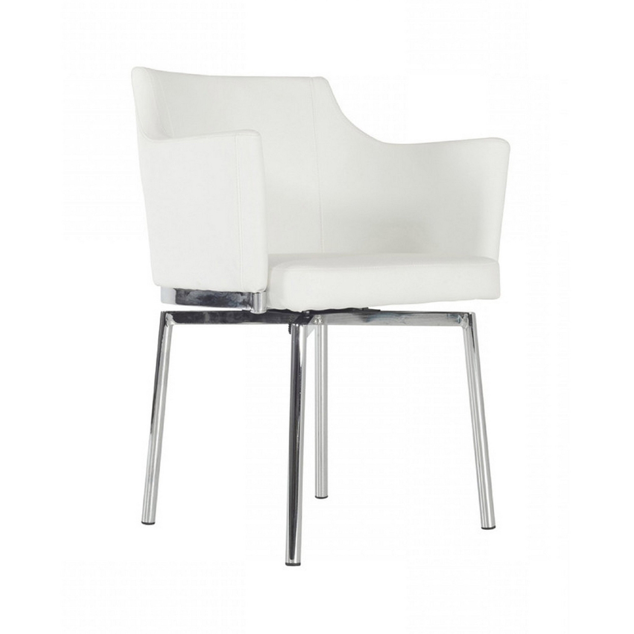Leatherette Upholstered Swivel Dining Chair With Chrome Metal Legs, White- Saltoro Sherpi