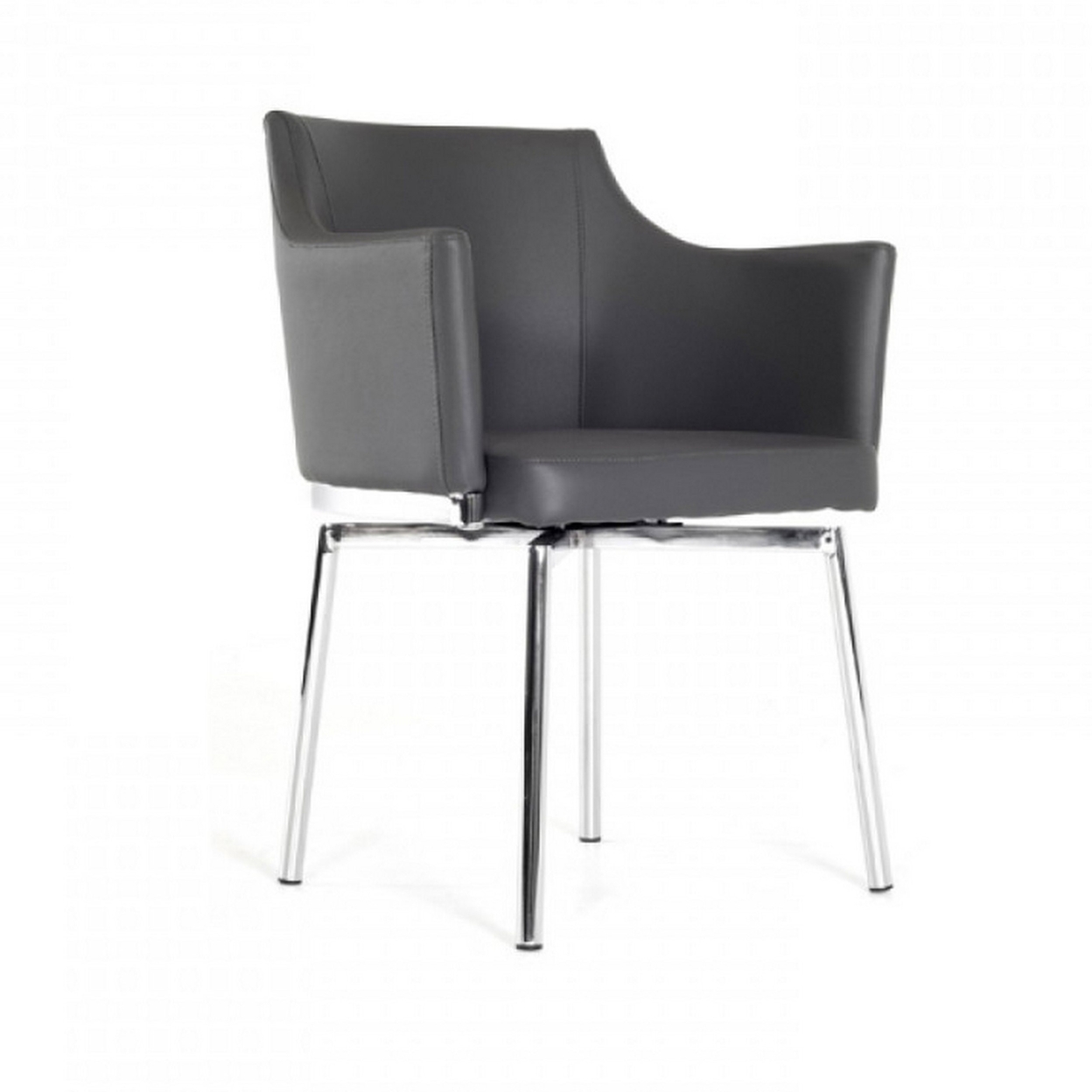Leatherette Upholstered Swivel Dining Chair With Chrome Metal Legs, Gray- Saltoro Sherpi