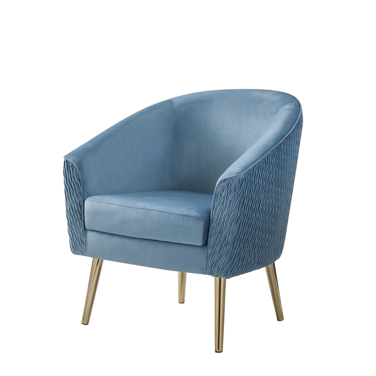 Accent Chair With Velvet Upholstery And Metal Legs, Blue- Saltoro Sherpi