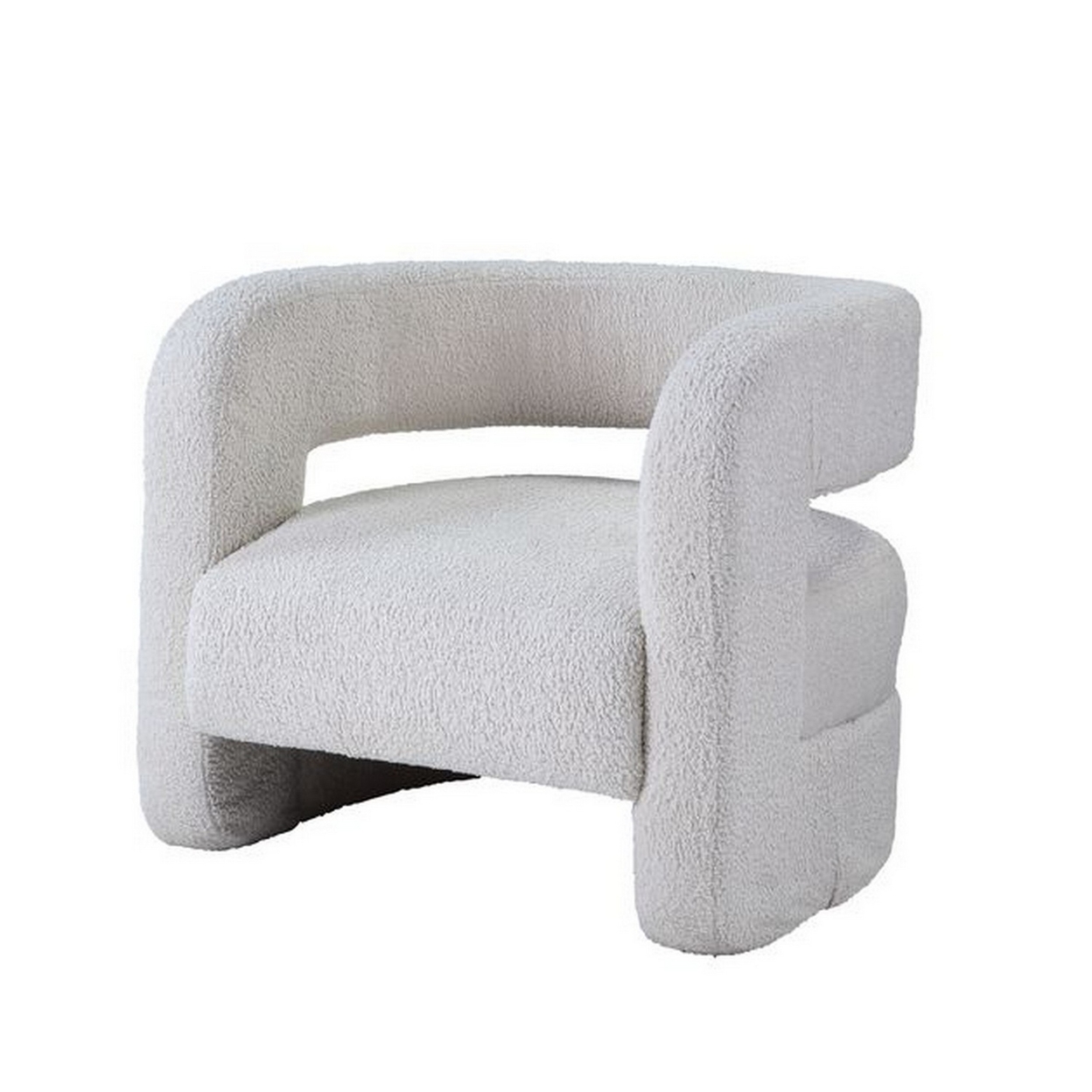 Accent Chair With Fabric Upholstery And Curved Backrest, White- Saltoro Sherpi