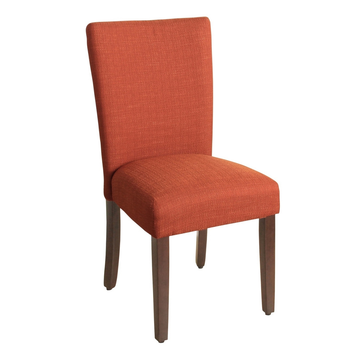 Fabric Upholstered Wooden Armless Parson Dining Chair, Orange And Brown- Saltoro Sherpi
