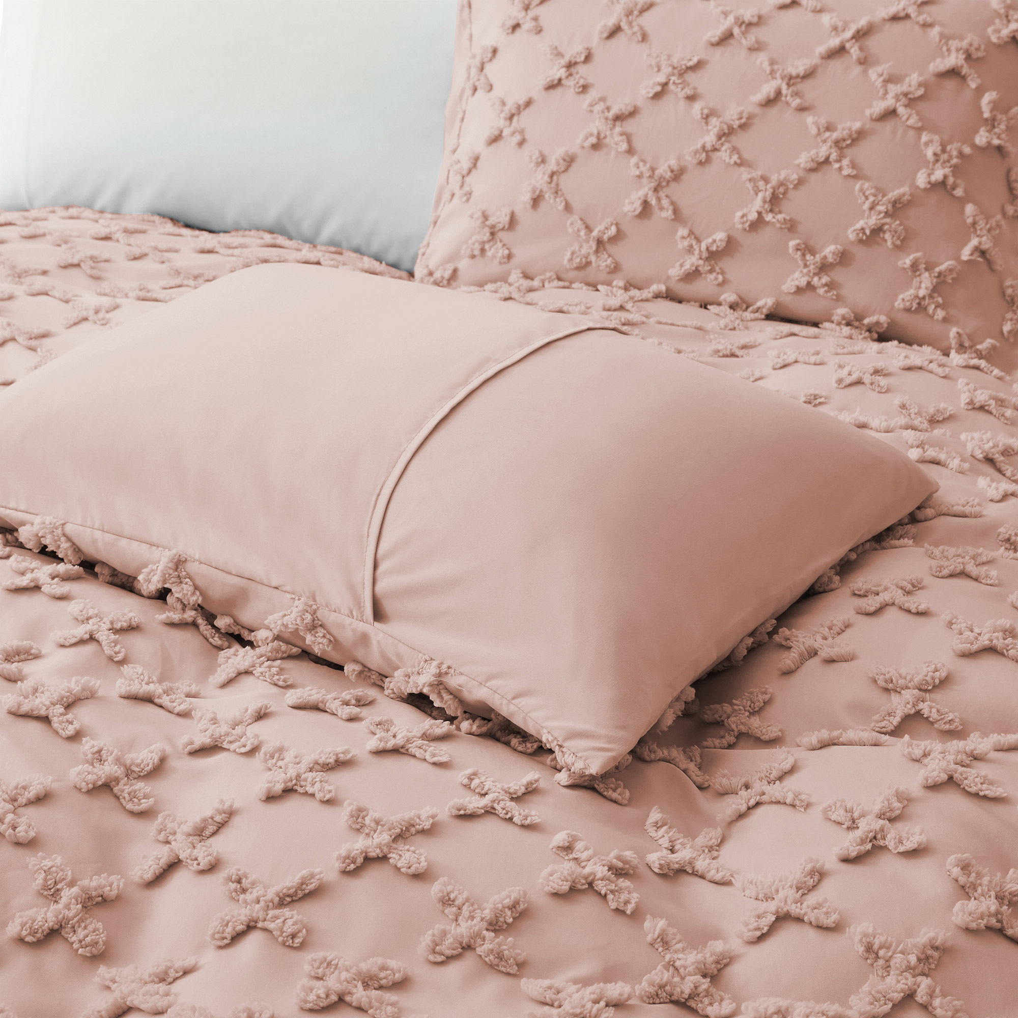 2 Or 3 Piece Soft Microfiber Clipped Duvet Cover Set With Shams - Crystal Pink, Twin-68*90