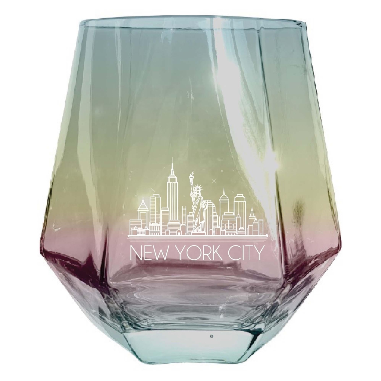New York City Souvenir Wine Glass EngravedDiamond 15 Oz - Iridescent,,Single Unit