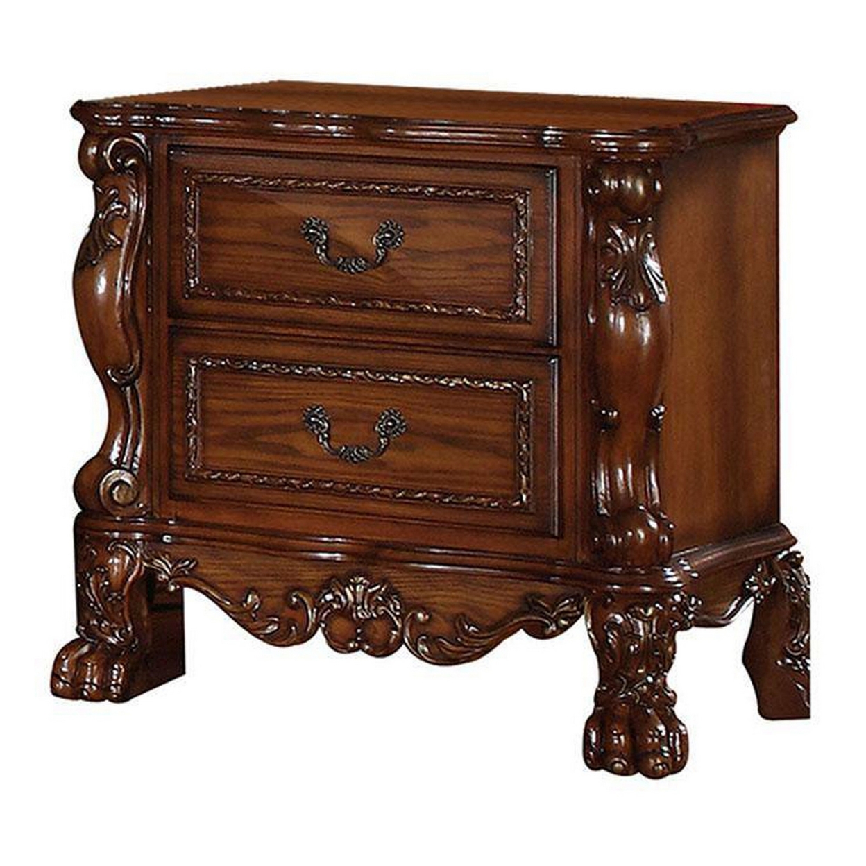 Wooden Night Stand With Two Drawer In Traditional Style, Brown- Saltoro Sherpi