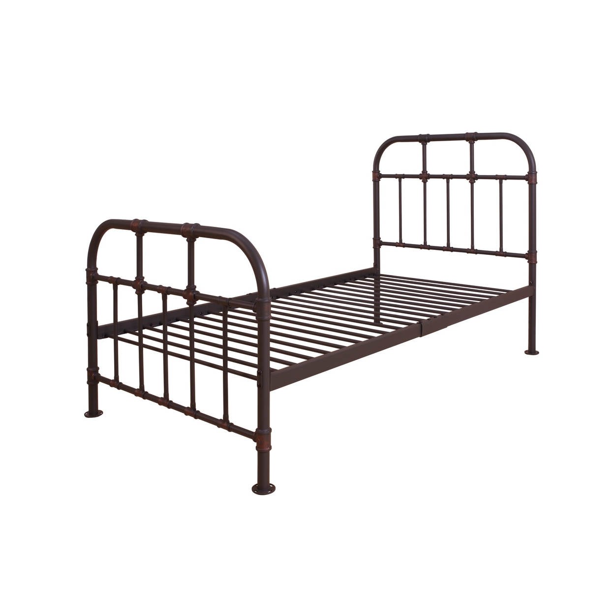 Industrial Style Metal Twin Size Bed With Pipe Inspired Frame, Brown- Saltoro Sherpi