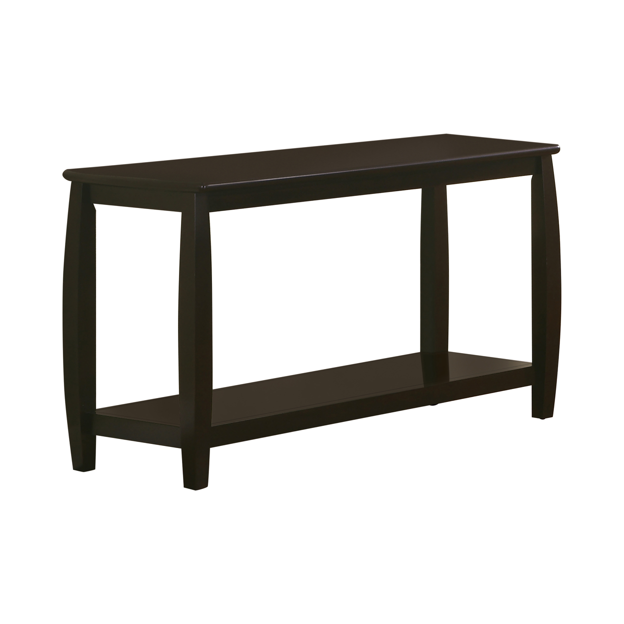 Contemporary Style Solid Wood Sofa Table With Slightly Rounded Shape, Dark Brown- Saltoro Sherpi