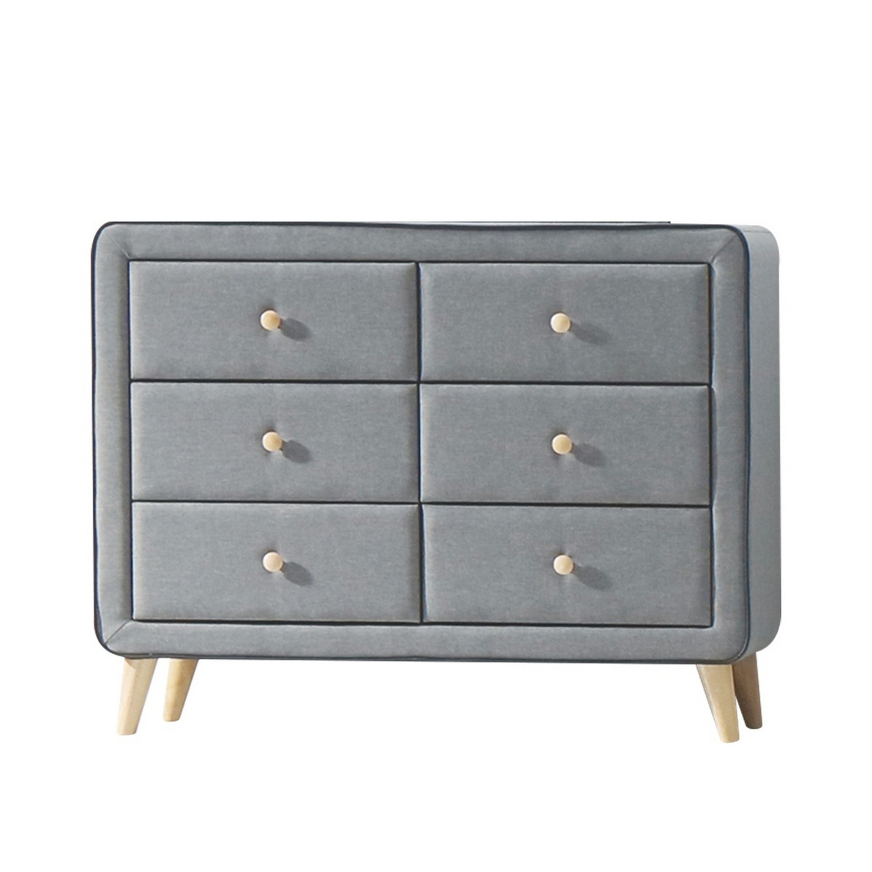 Transitional Style Wood And Fabric Upholstery Dresser With 6 Drawers, Gray- Saltoro Sherpi
