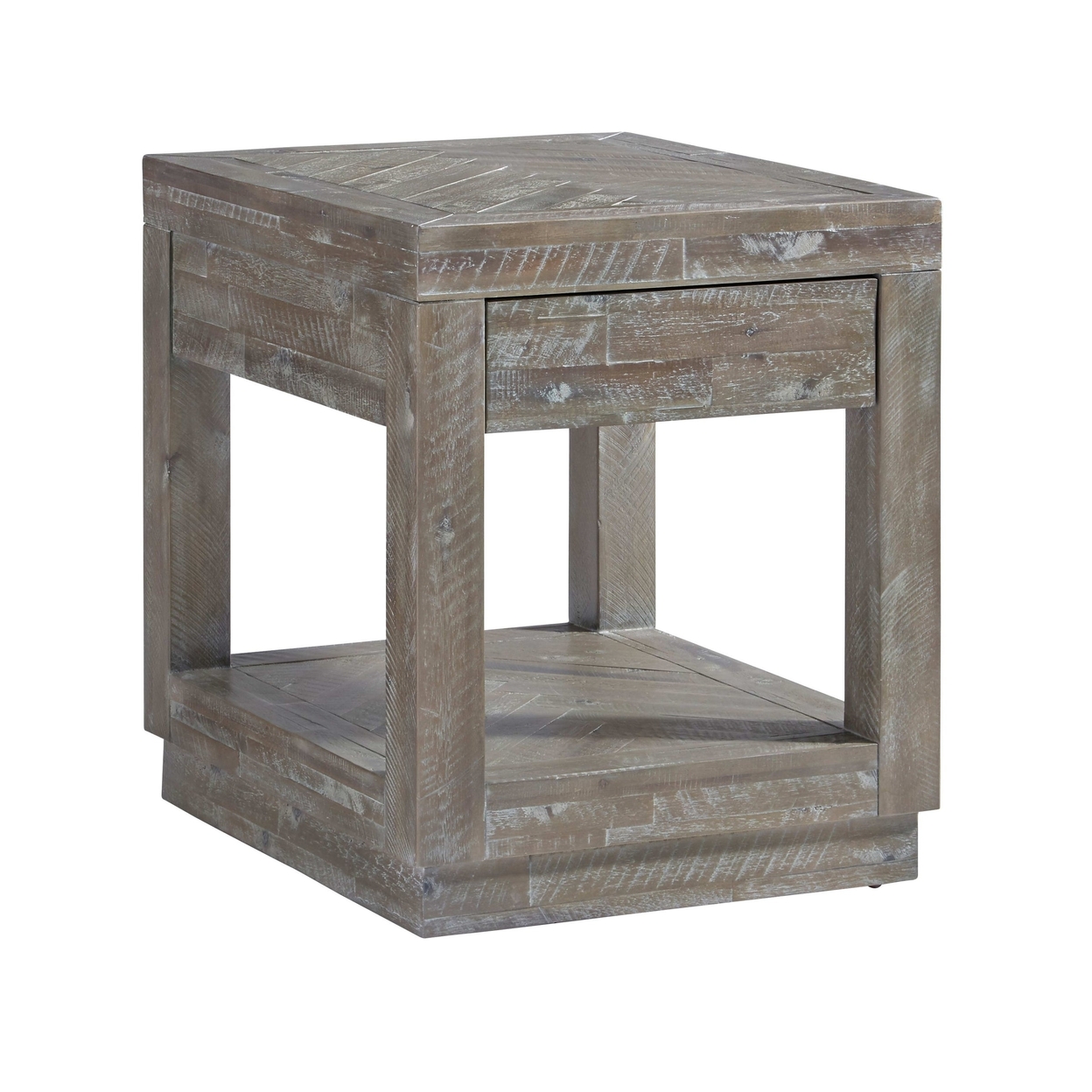 Acacia Wood End Table With One Drawer And One Shelf, Gray- Saltoro Sherpi
