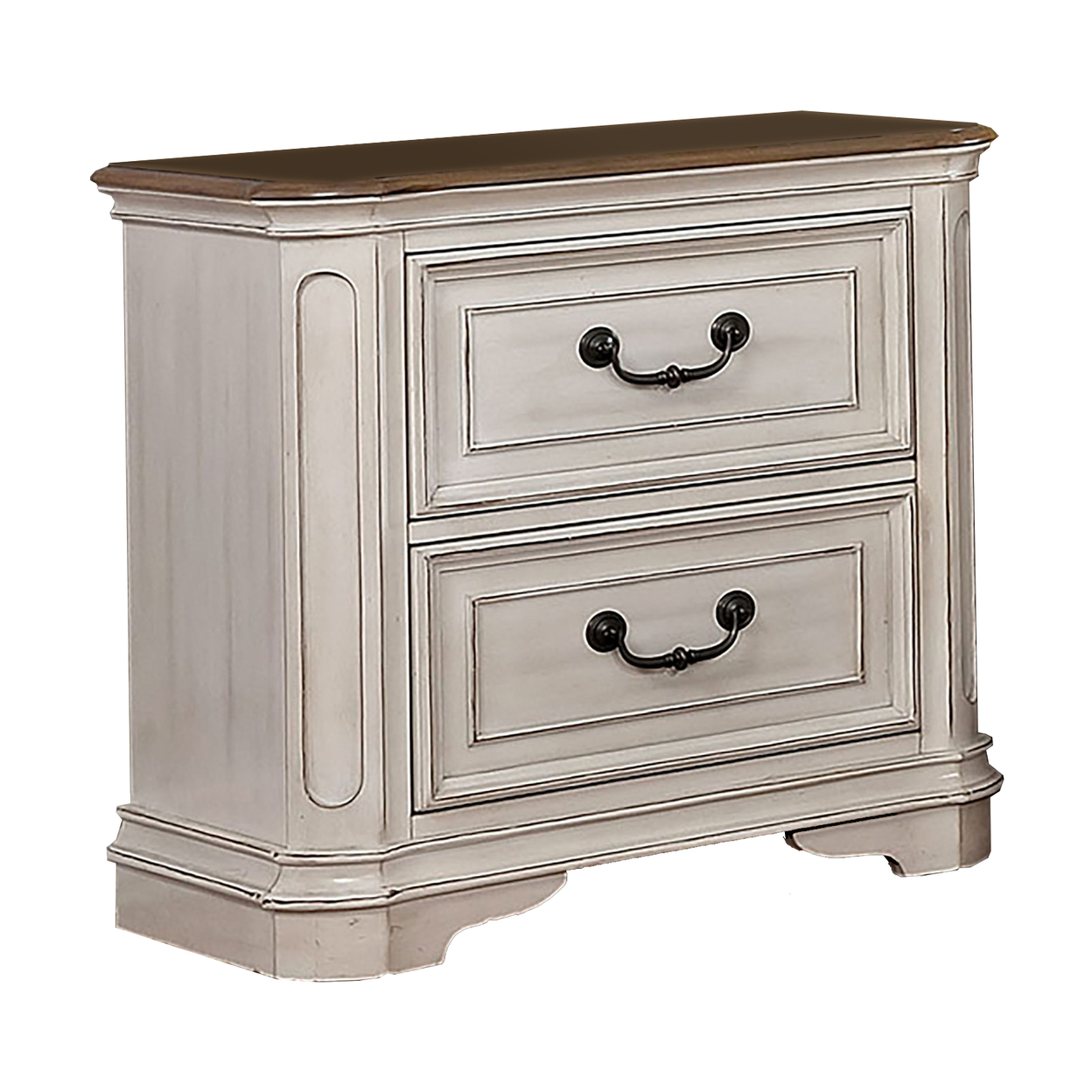 Transitional Wooden Nightstand With 2 Drawers And Bracket Legs, White- Saltoro Sherpi