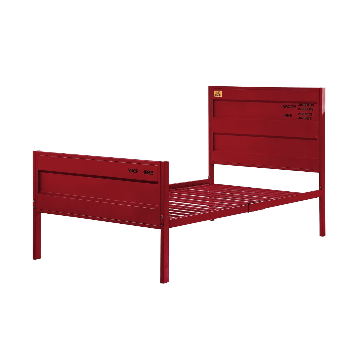 Industrial Style Metal Twin Size Bed With Straight Leg Support, Red- Saltoro Sherpi