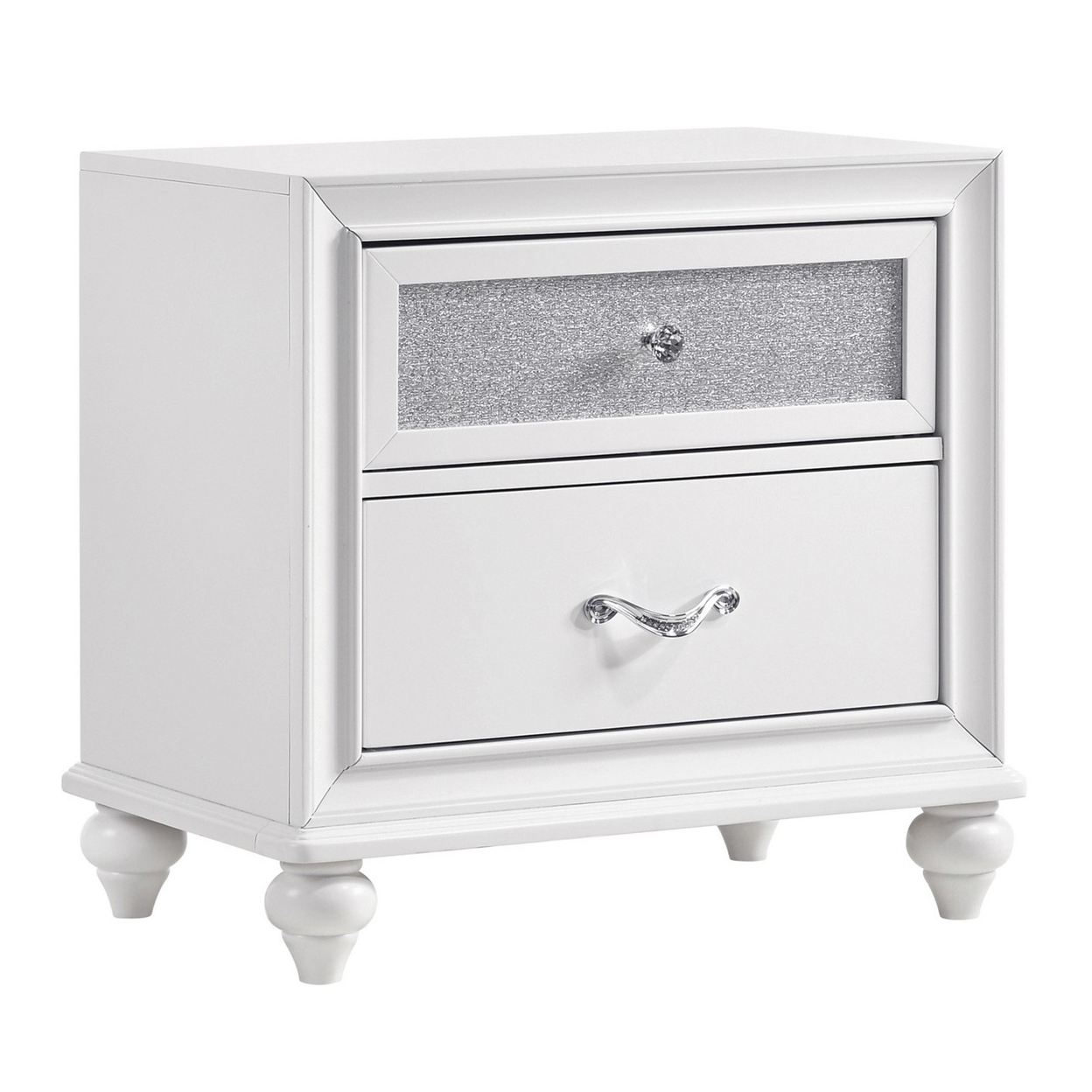 Nightstand With 2 Drawers And Glittery Acrylic Front, White- Saltoro Sherpi