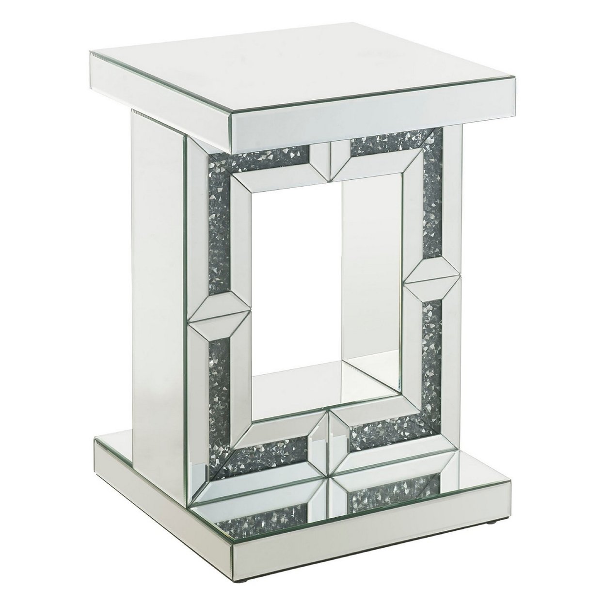 Accent Table With Open Geometric Base And Acrylic Diamond Inlay, Silver- Saltoro Sherpi