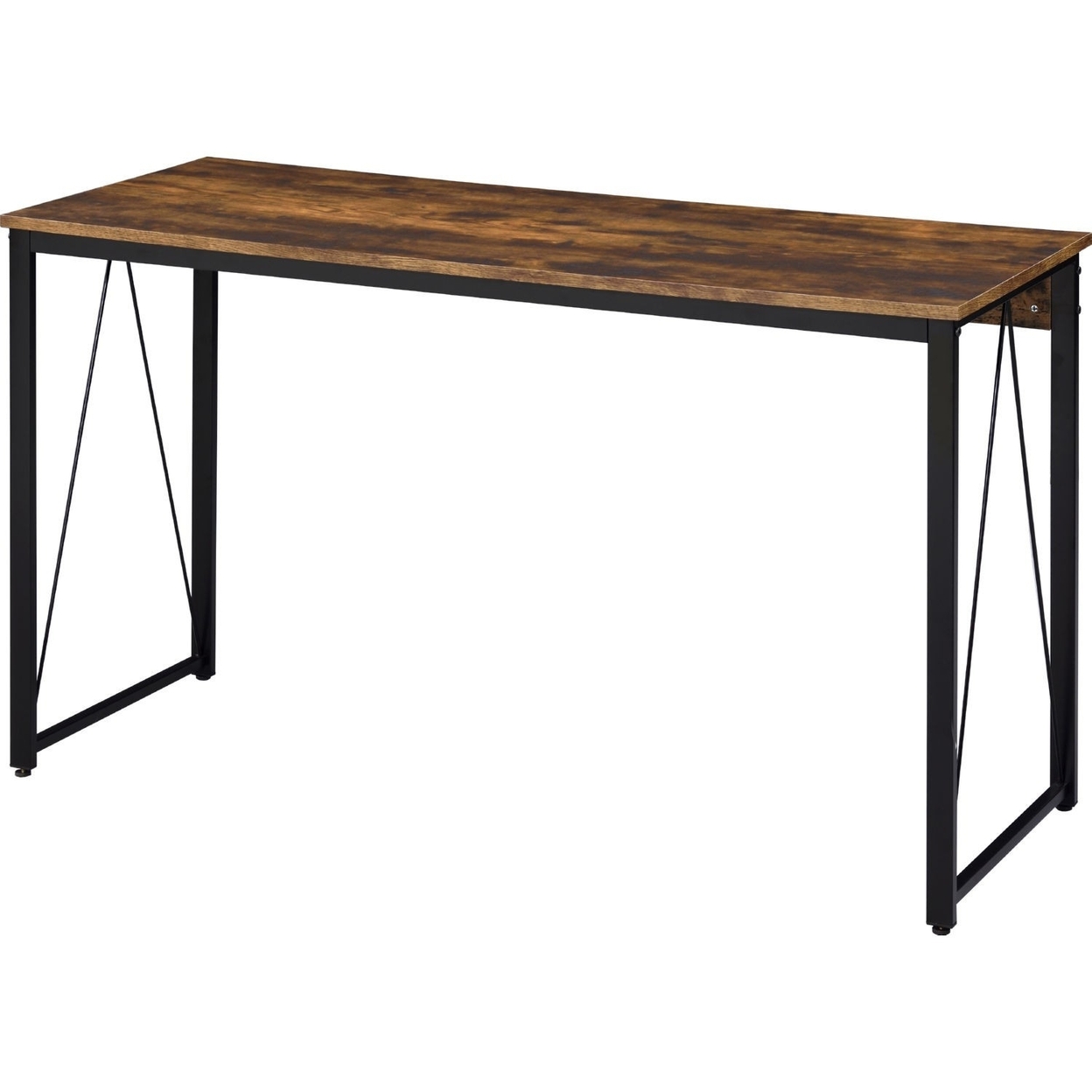 Writing Desk With V Shaped Metal Accent, Rustic Brown- Saltoro Sherpi