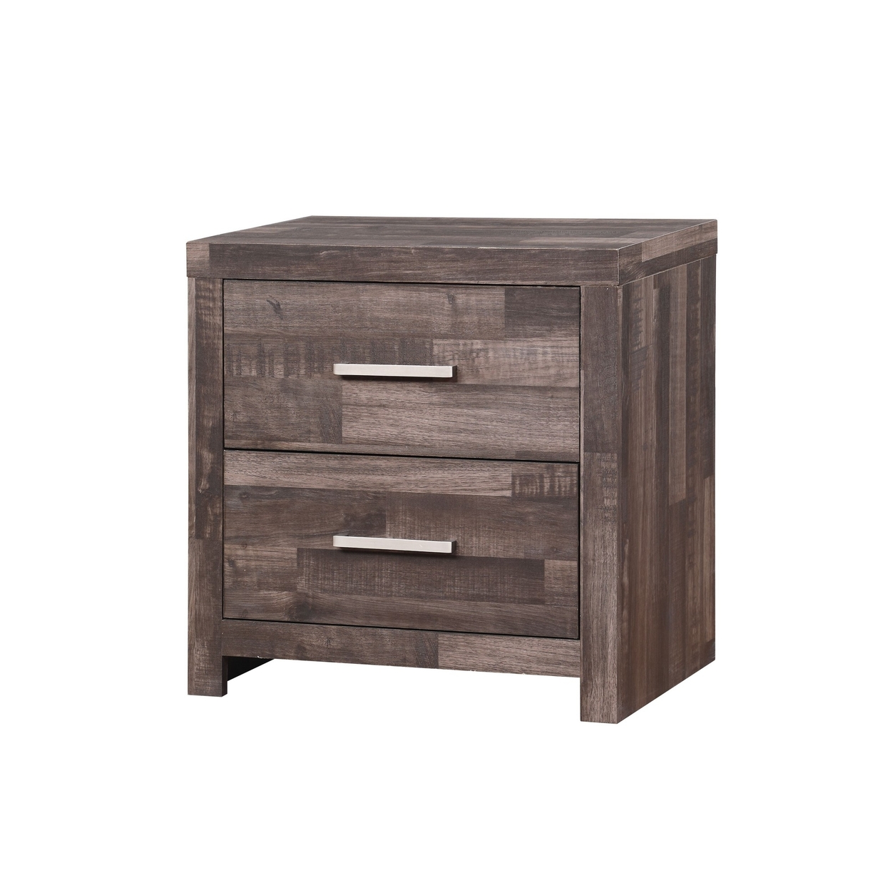 Nightstand With Rough Hewn Saw Texture And Panel Base, Rustic Gray- Saltoro Sherpi