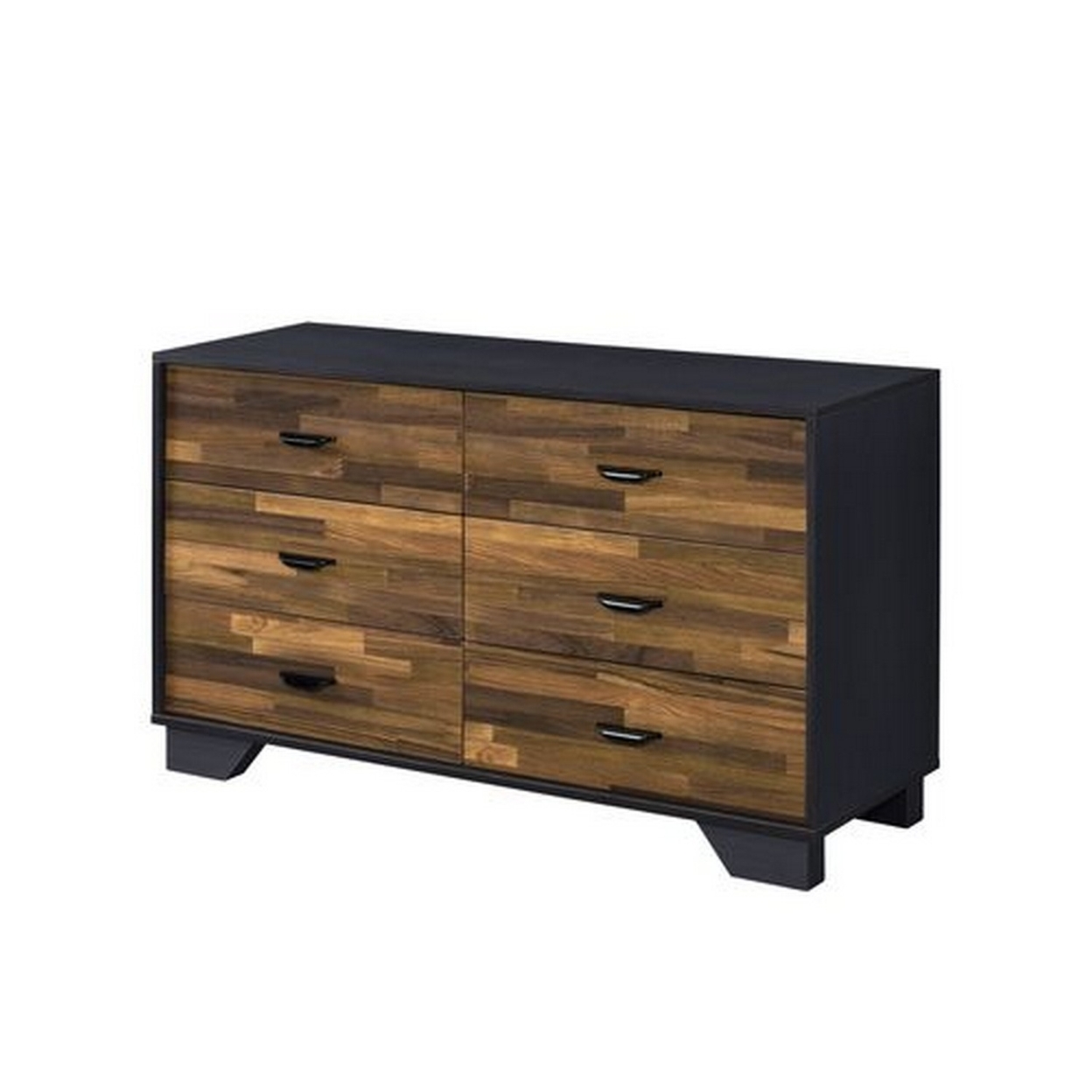 Dresser With 6 Drawers And Butcher Block Pattern, Brown And Gray- Saltoro Sherpi