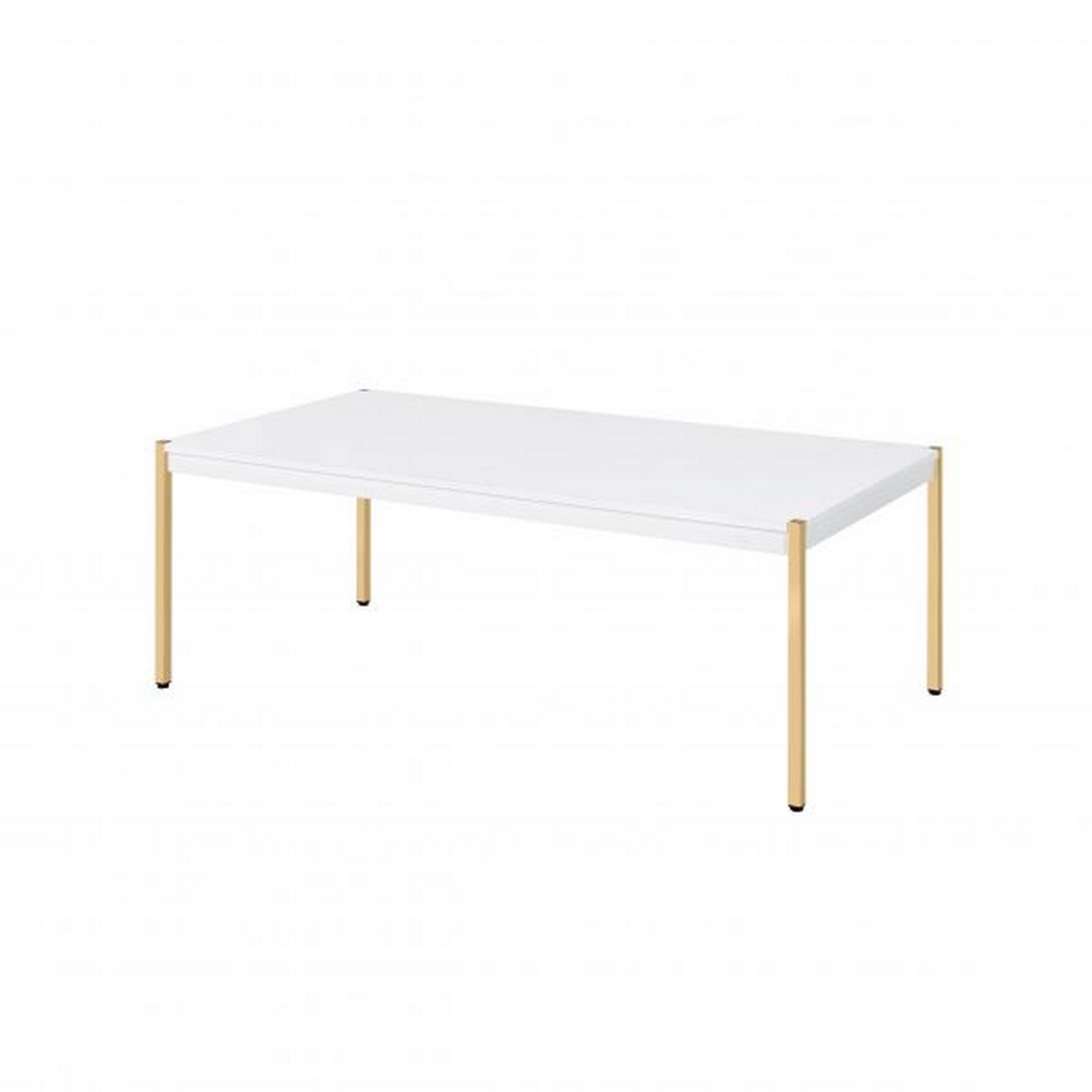 Coffee Table With Metal Tube Legs, White And Gold- Saltoro Sherpi