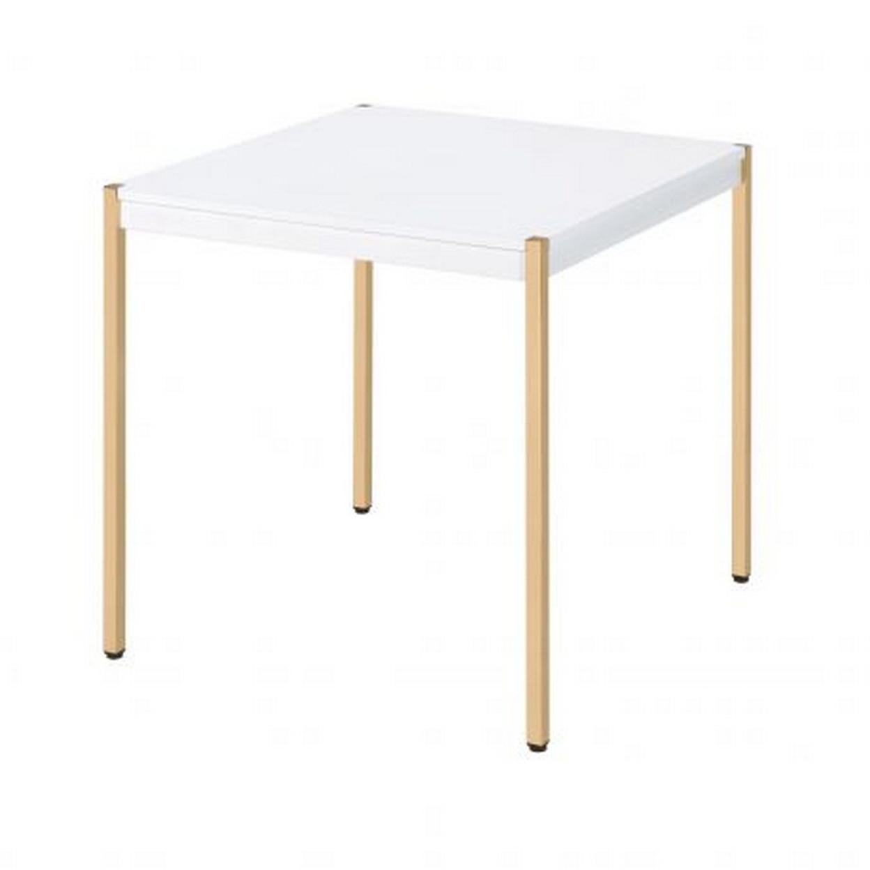 End Table With Metal Tube Legs, White And Gold- Saltoro Sherpi