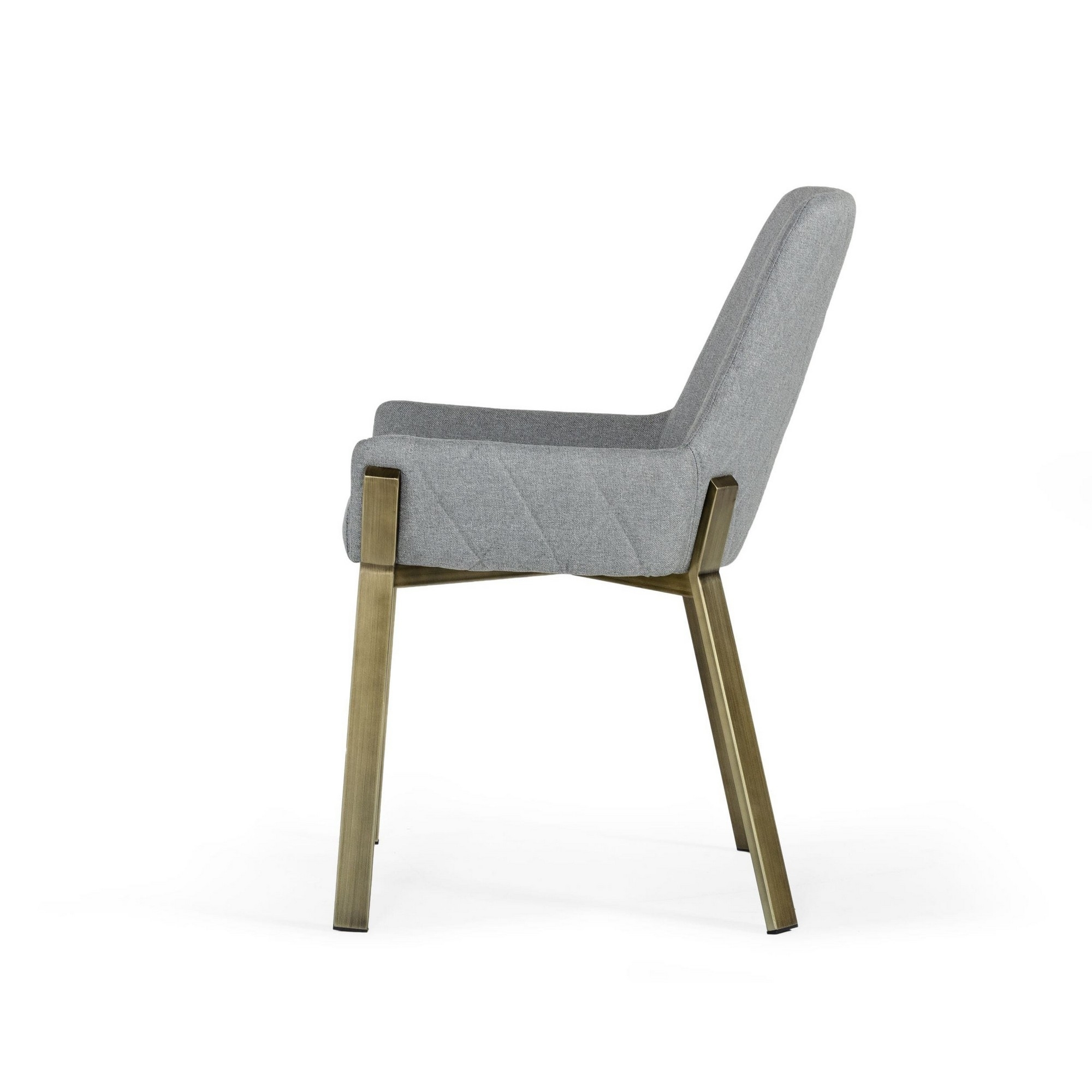 Cid 24 Inch Modern Soft Fabric Dining Chair, Metal, Gray, Antique Brass- Saltoro Sherpi
