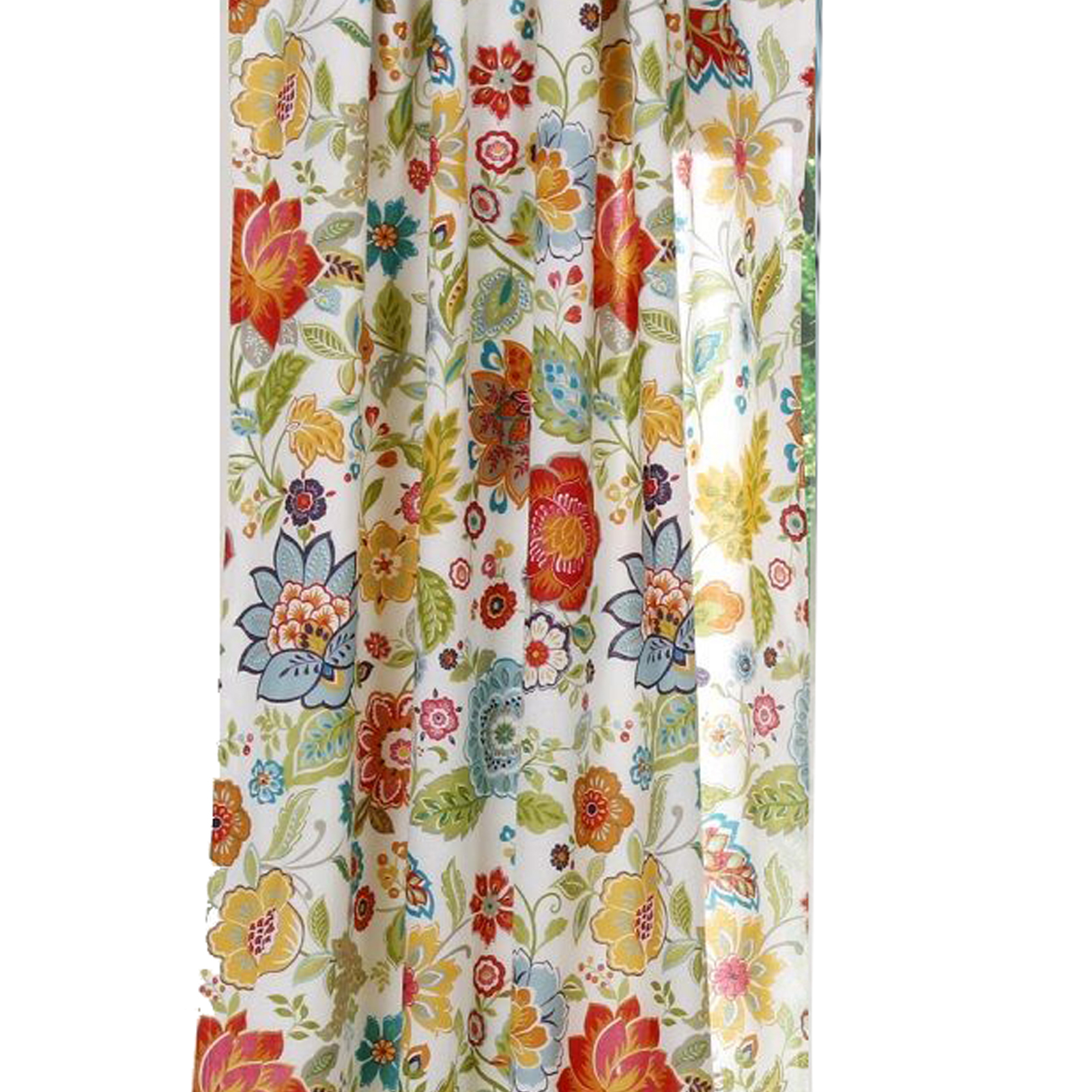 84 Inch Window Panel Curtain, Red And Blue Flowers, Polyester, Back Ties