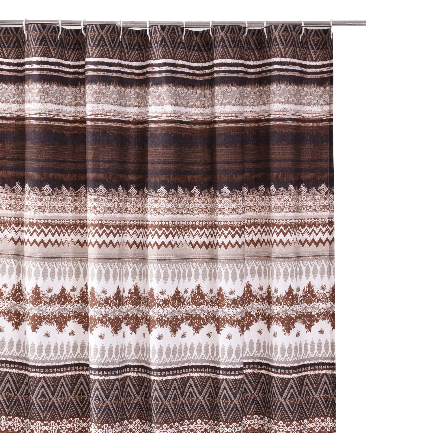 Roca 72 Inch Shower Curtain, Coffee Brown Striped Printing, Button Holes