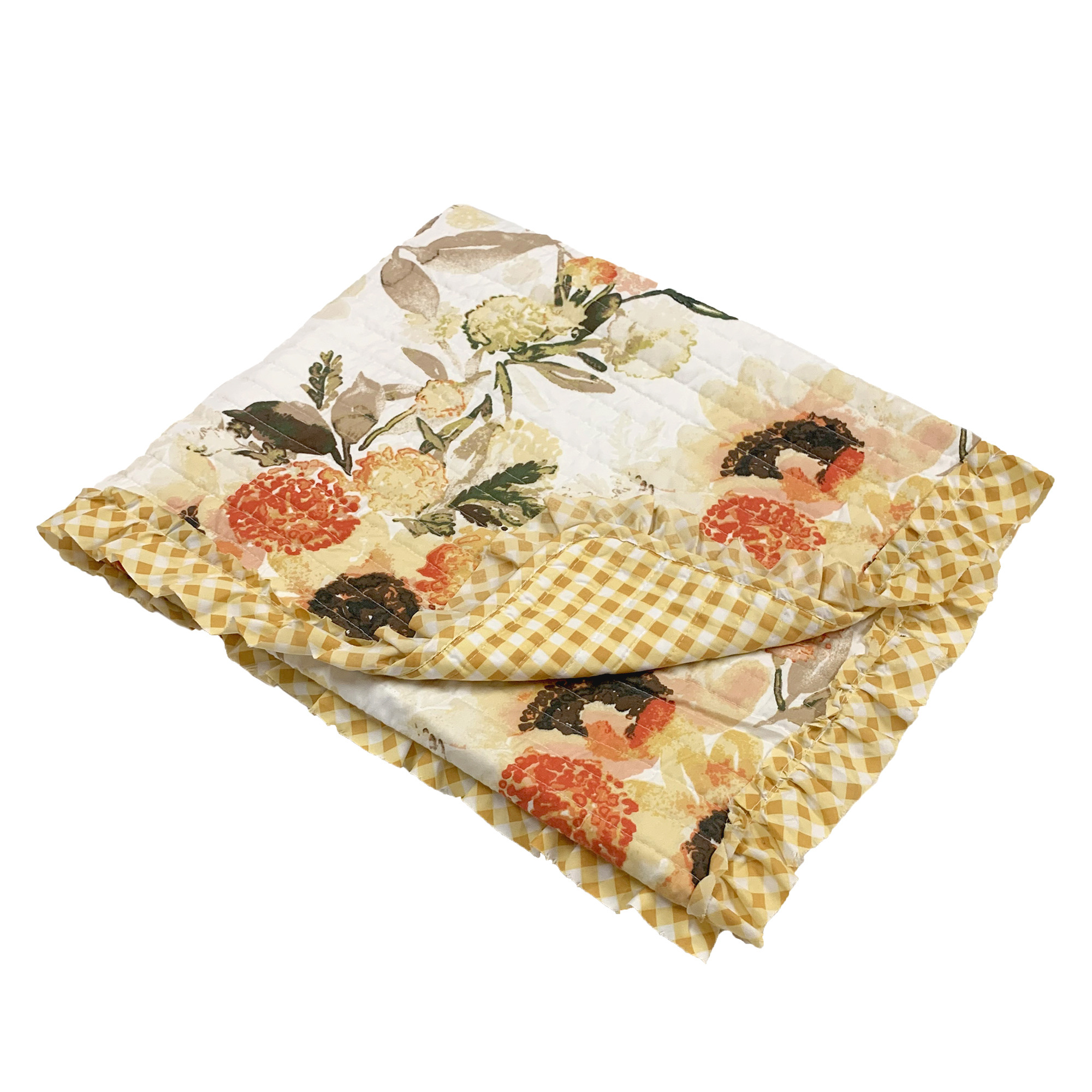 Kelsa 50 X 60 Channel Quilted Throw Blanket, Cotton Fill, Gold Sunflowers- Saltoro Sherpi