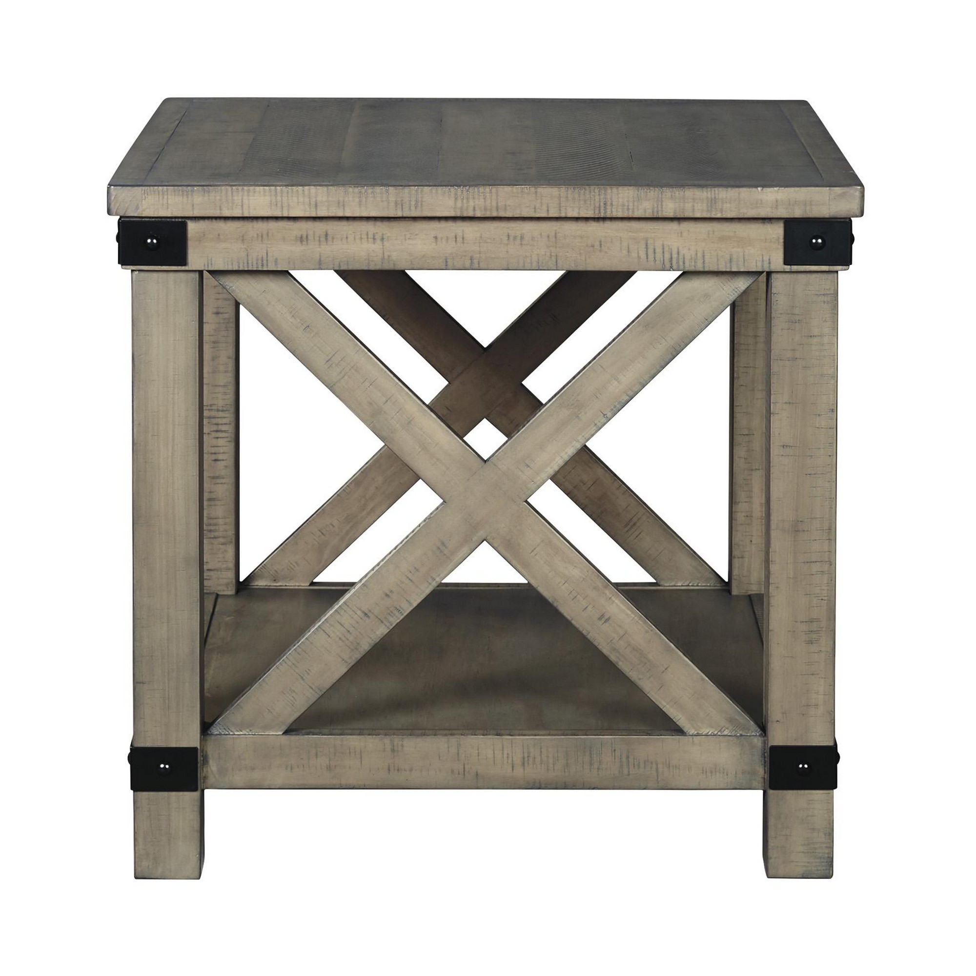 Farmhouse Style End Table With X Shaped Sides And Open Bottom Shelf, Gray- Saltoro Sherpi