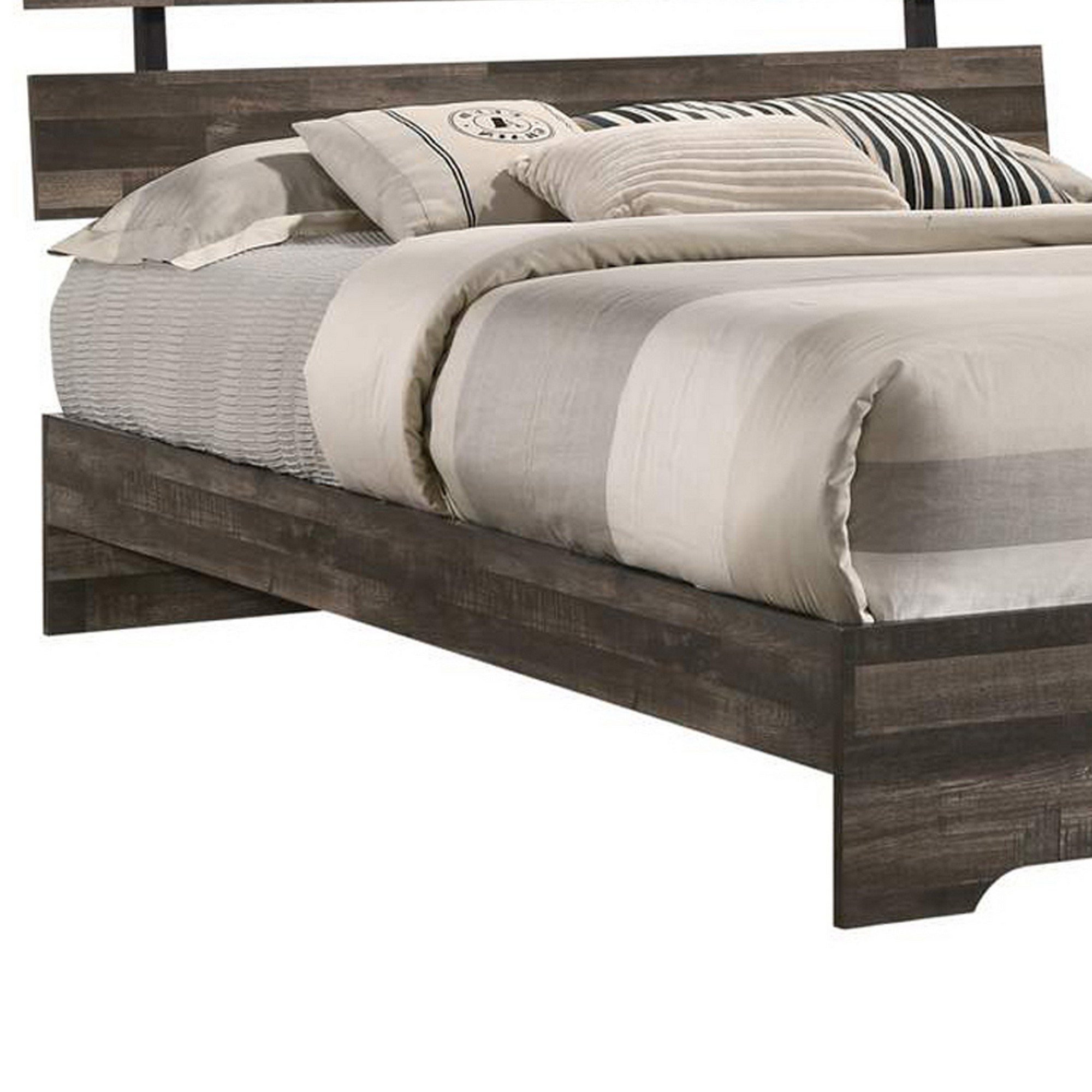 Queen Bed With Rustic Heavy Grain Details And Panel Design, Brown- Saltoro Sherpi
