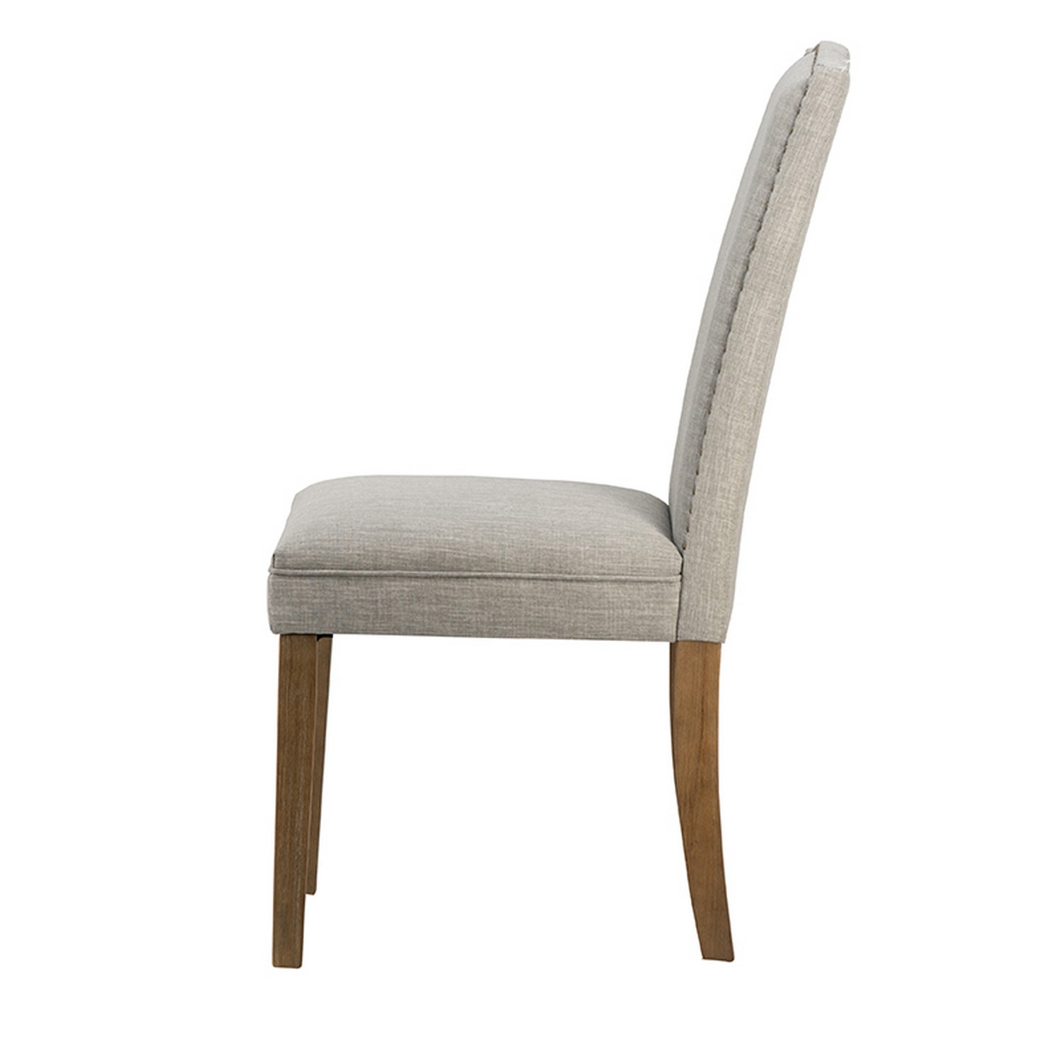 Elva 24 Inch Dining Chair, Smooth Gray Fabric, Nailhead Trim, Wood Legs- Saltoro Sherpi