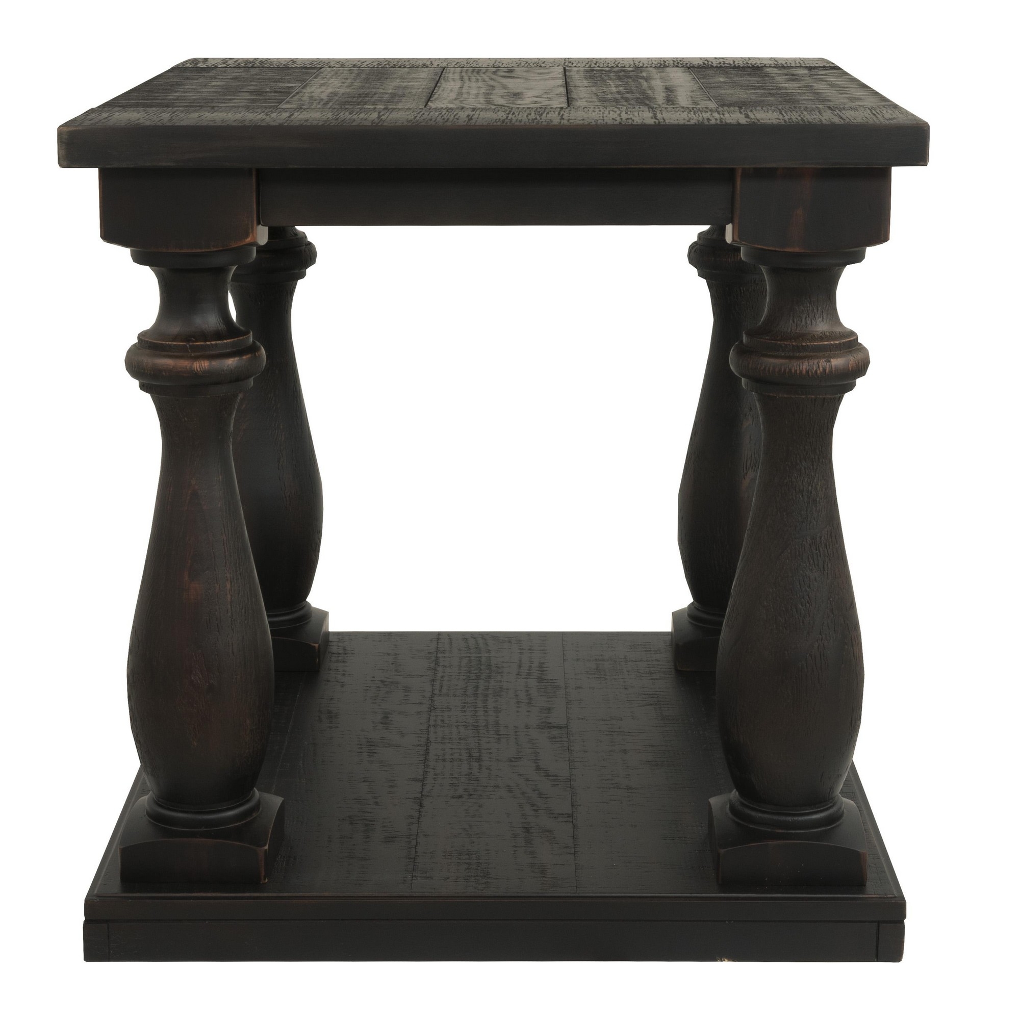 Plank Style Wooden End Table With Turned Legs And Open Bottom Shelf, Black- Saltoro Sherpi