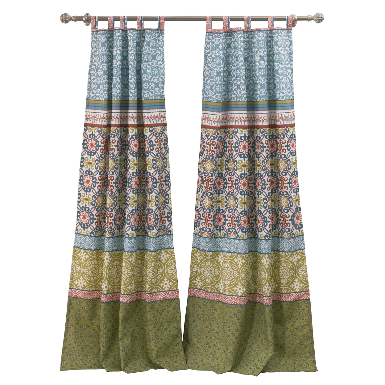 Kaw Set Of 2 Panel Curtains, Multicolor Geometric Patterns, Polyester